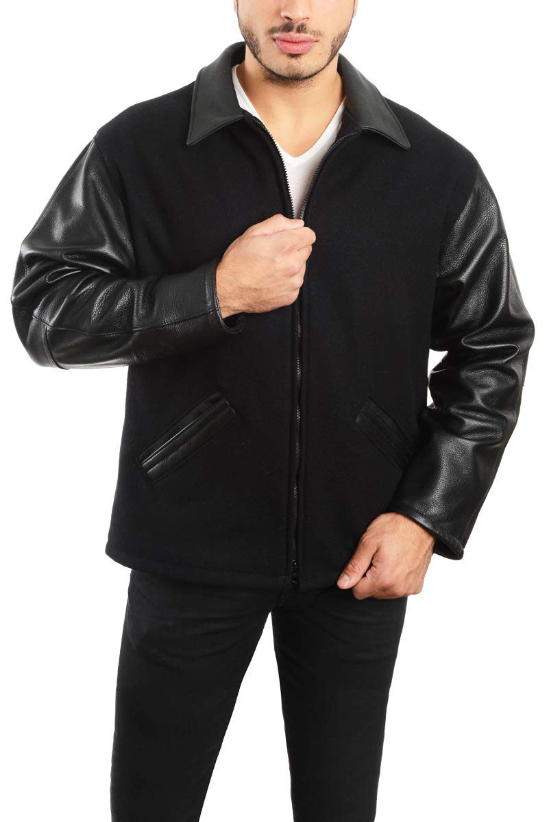 Premium REED Men's Straight Bottom Leather & Wool Jacket - Made in USA - Stylish Winter Coat for Business Casual & Outdoor Activities