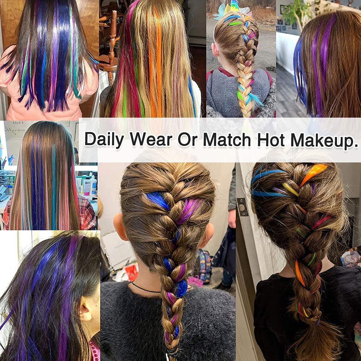 OSEN Colored Hair Streak Extensions for Women & Girls - 6-Piece Set in Brown | Clip-In Highlights for Parties, Cosplay & Everyday Styling