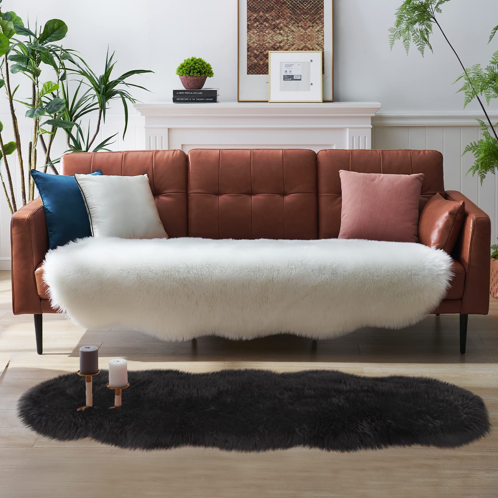 Soft Faux Fur Rug 2x6ft - Fluffy Shaggy Area Rug for Bedroom, Nursery, Living Room | Plush Sheepskin Runner for Sofa, Couch & Floor Decor | Black Fuzzy Carpet for Cozy Home & Bedside (Perfect for Winter Warmth & Pet-Friendly Spaces)