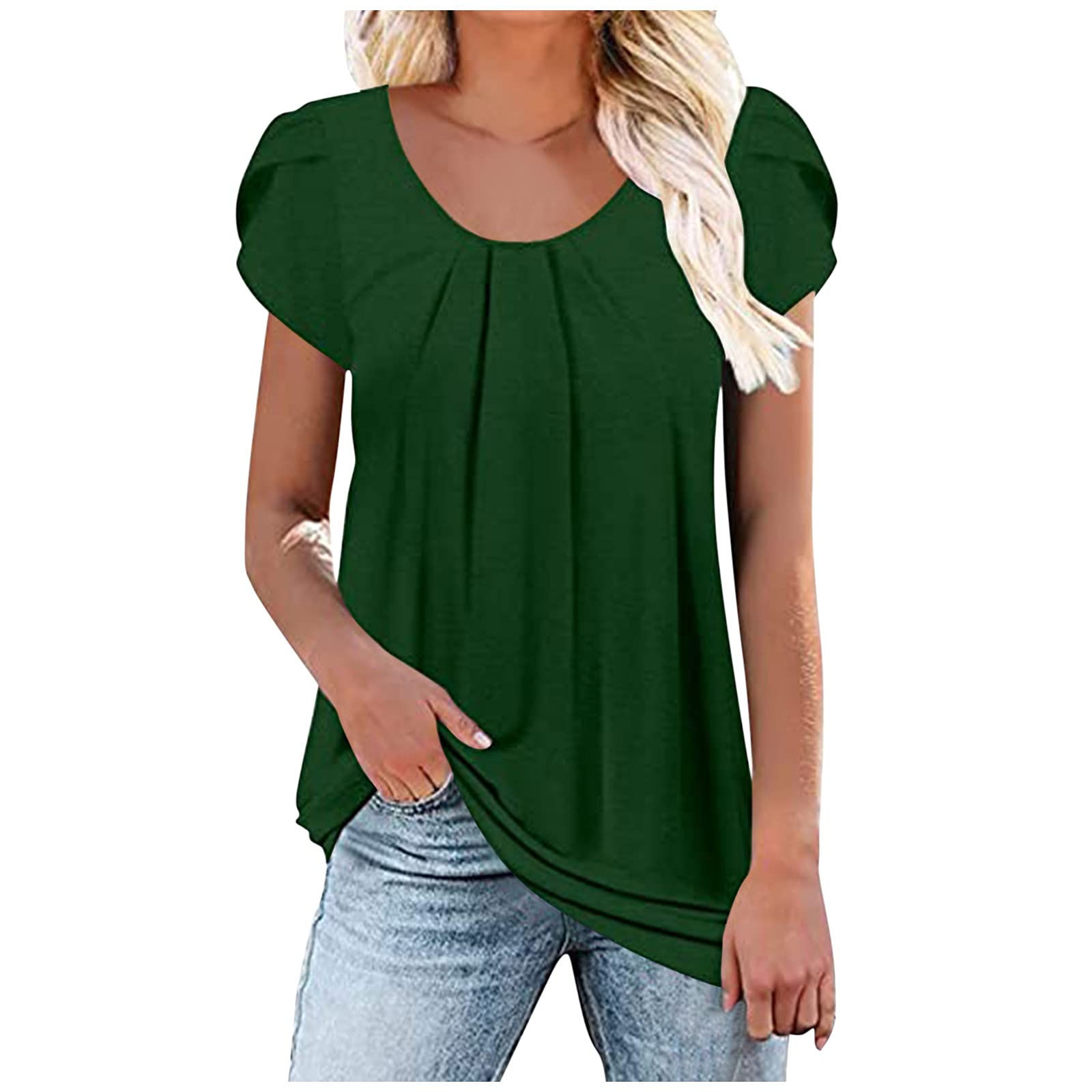 Women's Plus Size Casual V-Neck Short Sleeve T-Shirt - Flowy Petal Sleeve Summer Top for Work, Date Night & Everyday Wear