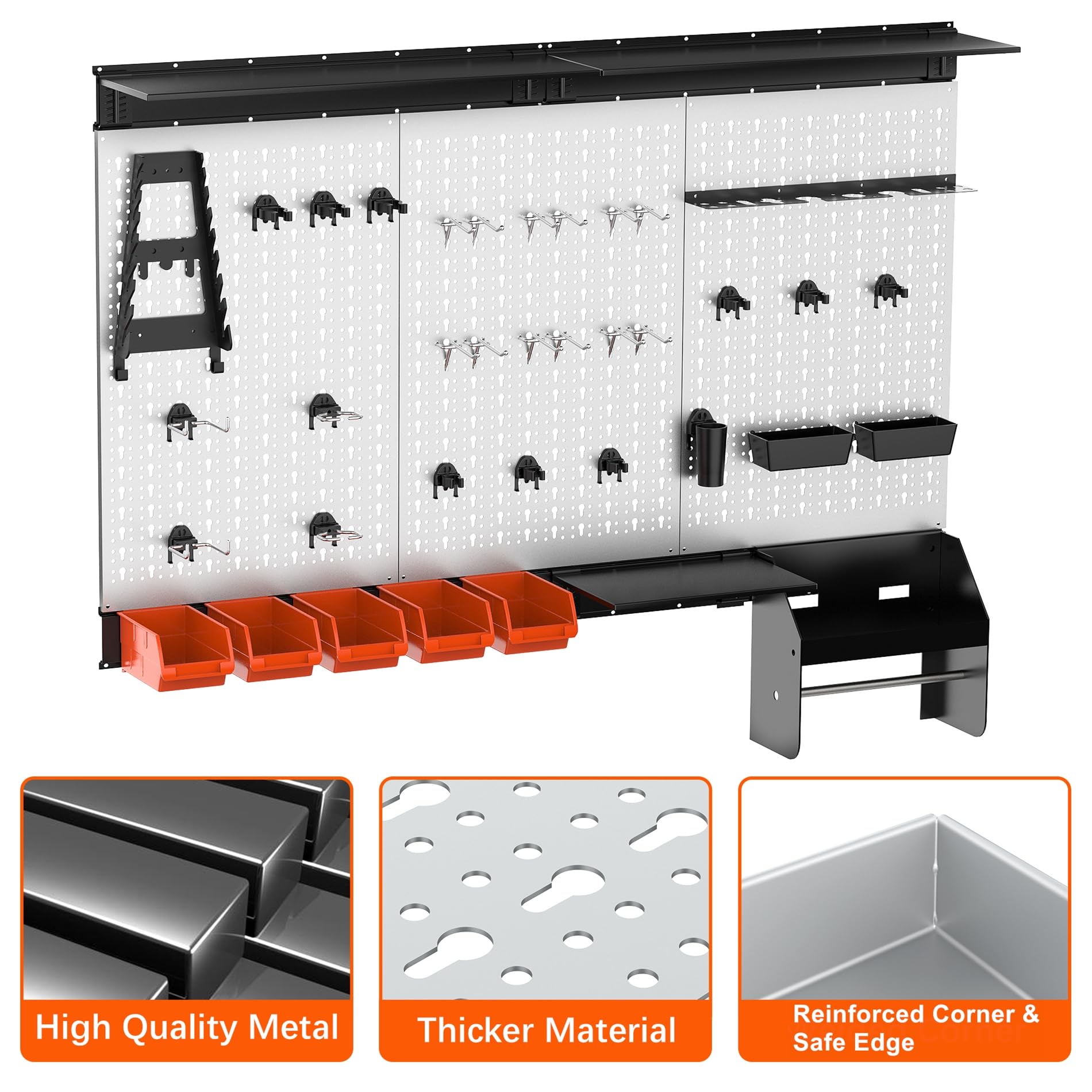 TORACK 4 ft. Metal Pegboard Wall Organizer System - Heavy Duty Garage Tool Storage with Hooks, Accessories & Wall Mounted Bins - Perfect for Workshop, Garage, Shed & Home Organization (Black)