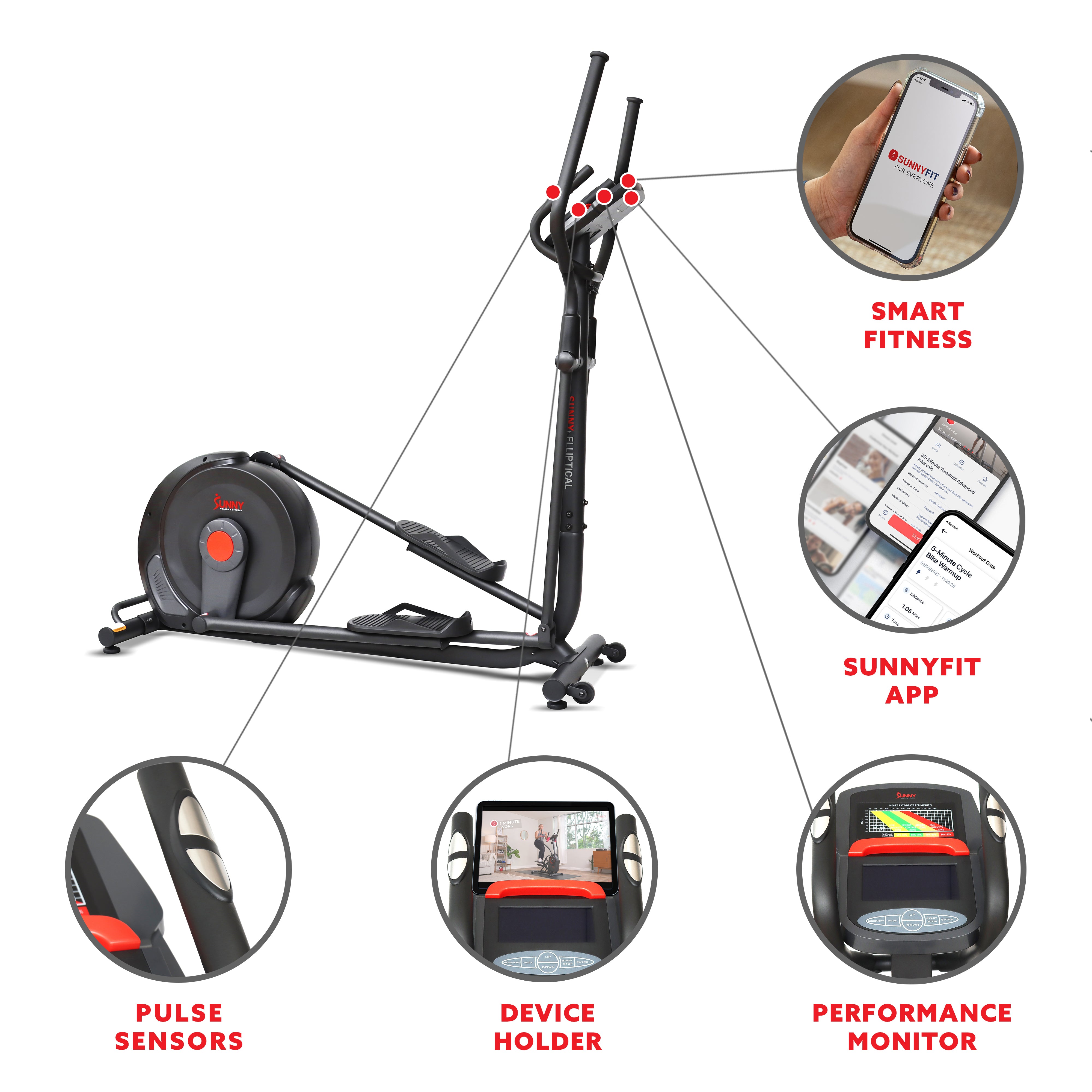 Power Stride Smart Electromagnetic Elliptical Trainer - 18-Inch Adjustable Stride Length for Home Gym Cardio Workouts | Perfect for Small Spaces & Full-Body Training