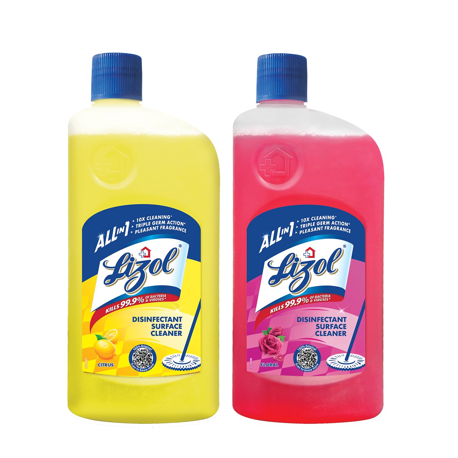 Lizol Disinfectant Surface & Floor Cleaner Combo Pack - Citrus & Floral Scent (975ml x 2) | Kills 99.9% Germs | Ideal for Kitchen, Bathroom & Hard Floor Cleaning