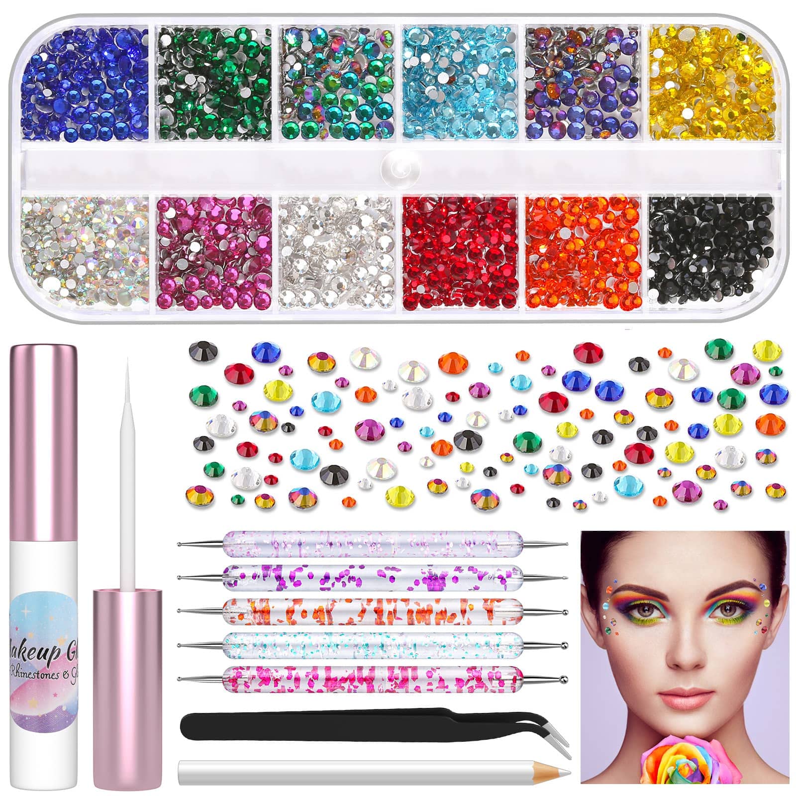 3600Pcs Face Gems & Rhinestone Glue - Professional Cosmetic Adhesive for SFX Makeup, Cosplay Costumes, Body Jewels, Fake Hair & Mustache Application - Perfect for Halloween, Stage Performances and Special Effects