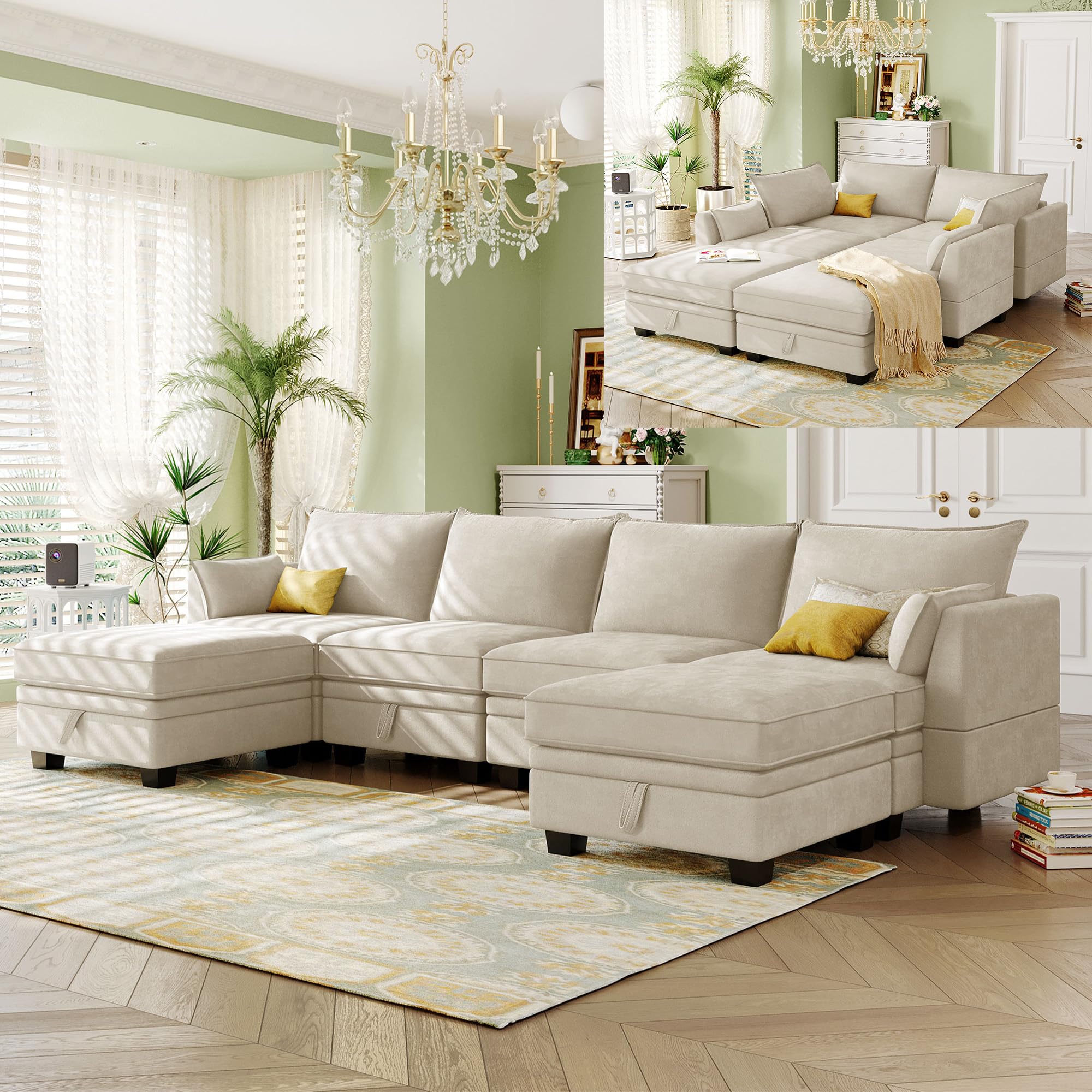 **Large Modular Sectional Sofa - U-Shaped 6-Seater Convertible Sleeper Sofabed with Storage | Soft Upholstered Symmetrical Design for Home, Office, Apartment & Living Room | Perfect for Family Gatherings, Movie Nights & Guest Accommodation**
