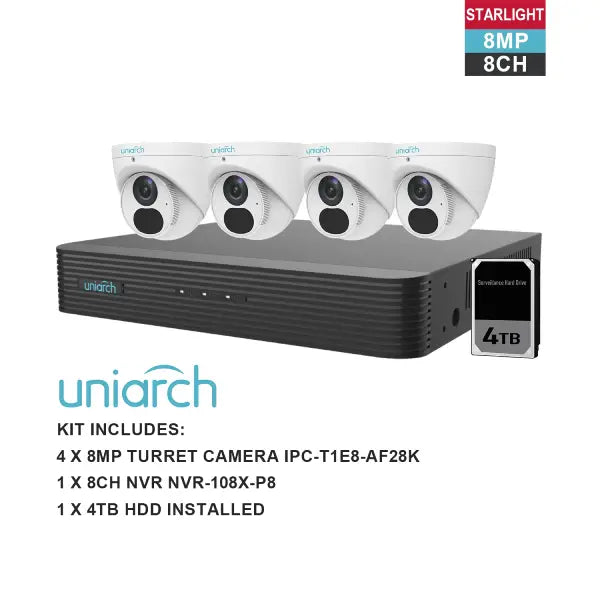 Uniarch 8MP 8-Channel CCTV Security Camera System with NVR - K8084T HD Surveillance Kit for Home & Business Security Monitoring