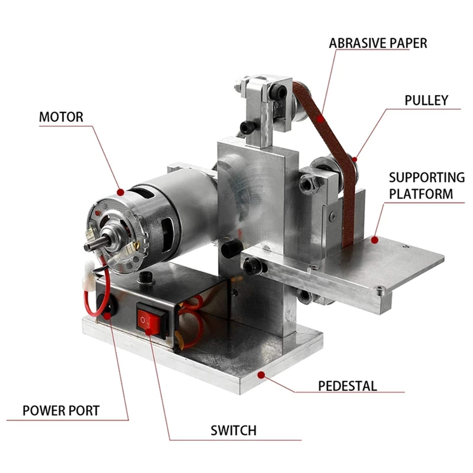 Electric Belt Sander Machine - 7 Speed Adjustable DIY Mini Belt Sander for Sharpening, Polishing & Grinding - Perfect for Plastic, Aluminum, Iron, Steel & Metal - Ideal for Home Workshops, Woodworking & DIY Projects