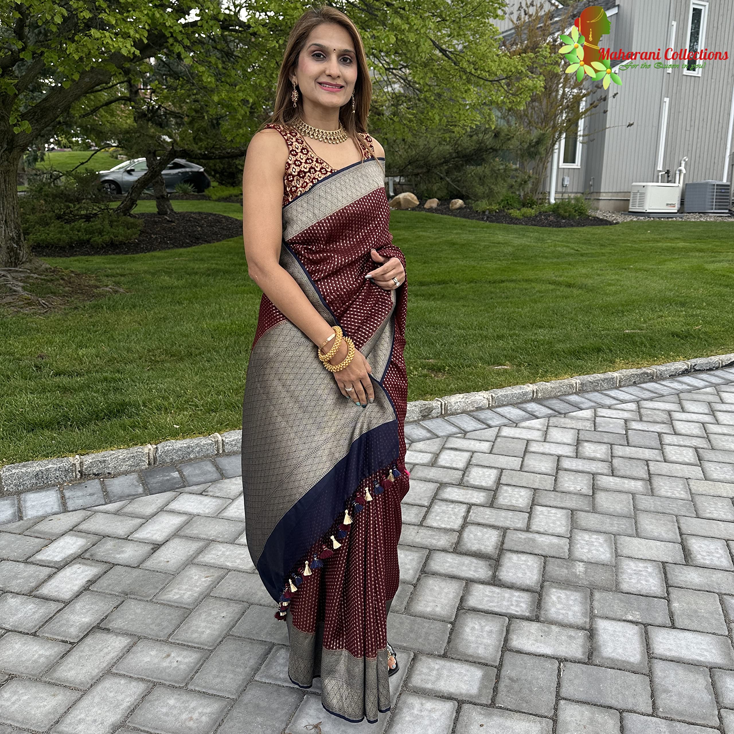 Maharani's Pure Handloom Tussar Silk Saree in Maroon - Elegant Traditional Indian Attire for Weddings, Festivals & Special Occasions