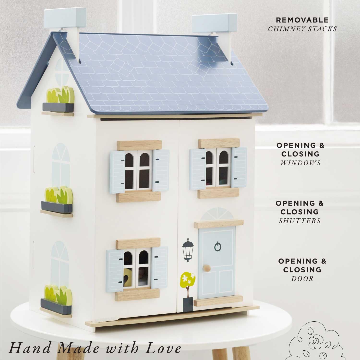 Le Toy Van Wooden Sky Doll House - 2 Story Dream House with Attic for Kids Ages 3+ | Dollhouse Accessories Included | Perfect for Imaginative Play & Room Decor