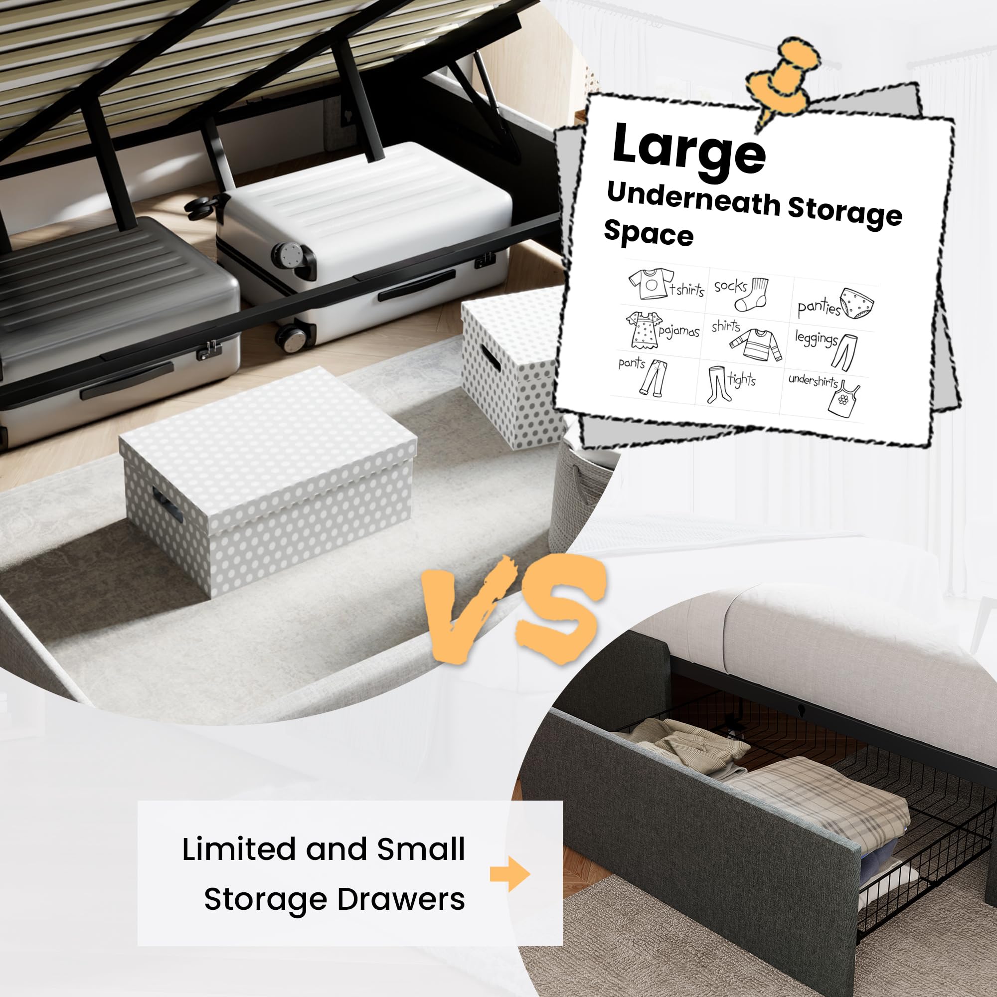 Queen Size Lift Up Storage Bed with Button Tufted Wingback Headboard - Hydraulic Storage Platform Bed Frame, No Box Spring Needed, Wood Slats Support in Light Beige | Perfect for Small Space Bedrooms, Guest Rooms & Modern Apartments