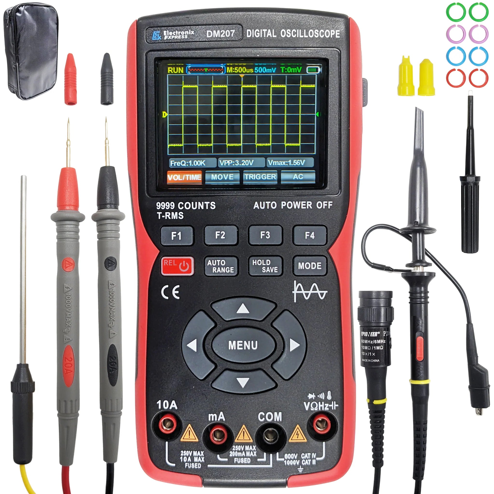 Digital Multimeter with True RMS, 10MHz Bandwidth & Data Storage Oscilloscope - Professional Electrical Testing Tool for Home, Lab and Industrial Use