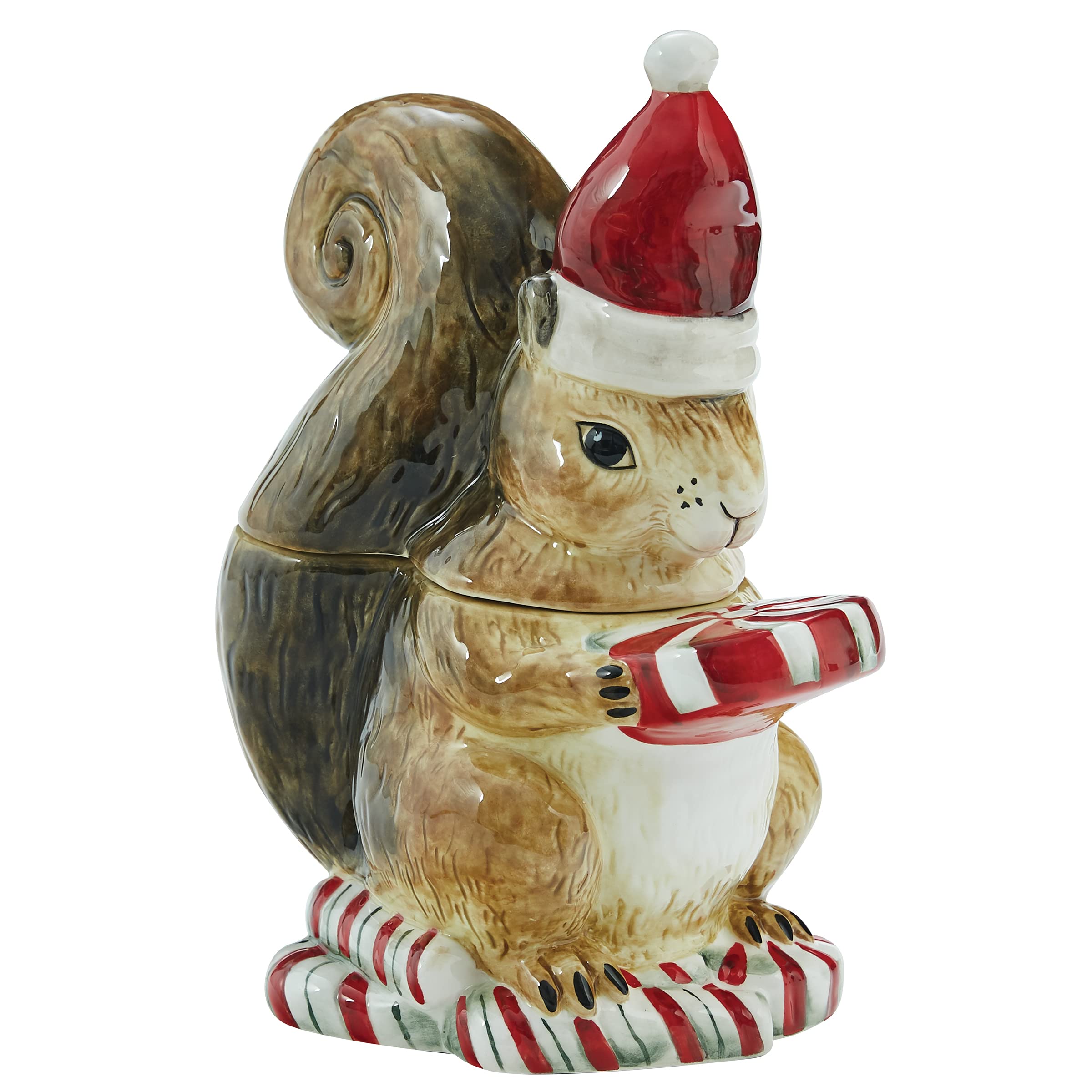 Farmhouse Squirrel Cookie Jar with Lid - Rustic Red Ceramic Kitchen Storage for Cookies, Treats & Dry Food - Perfect for Farmhouse, Country & Cottage Style Decor