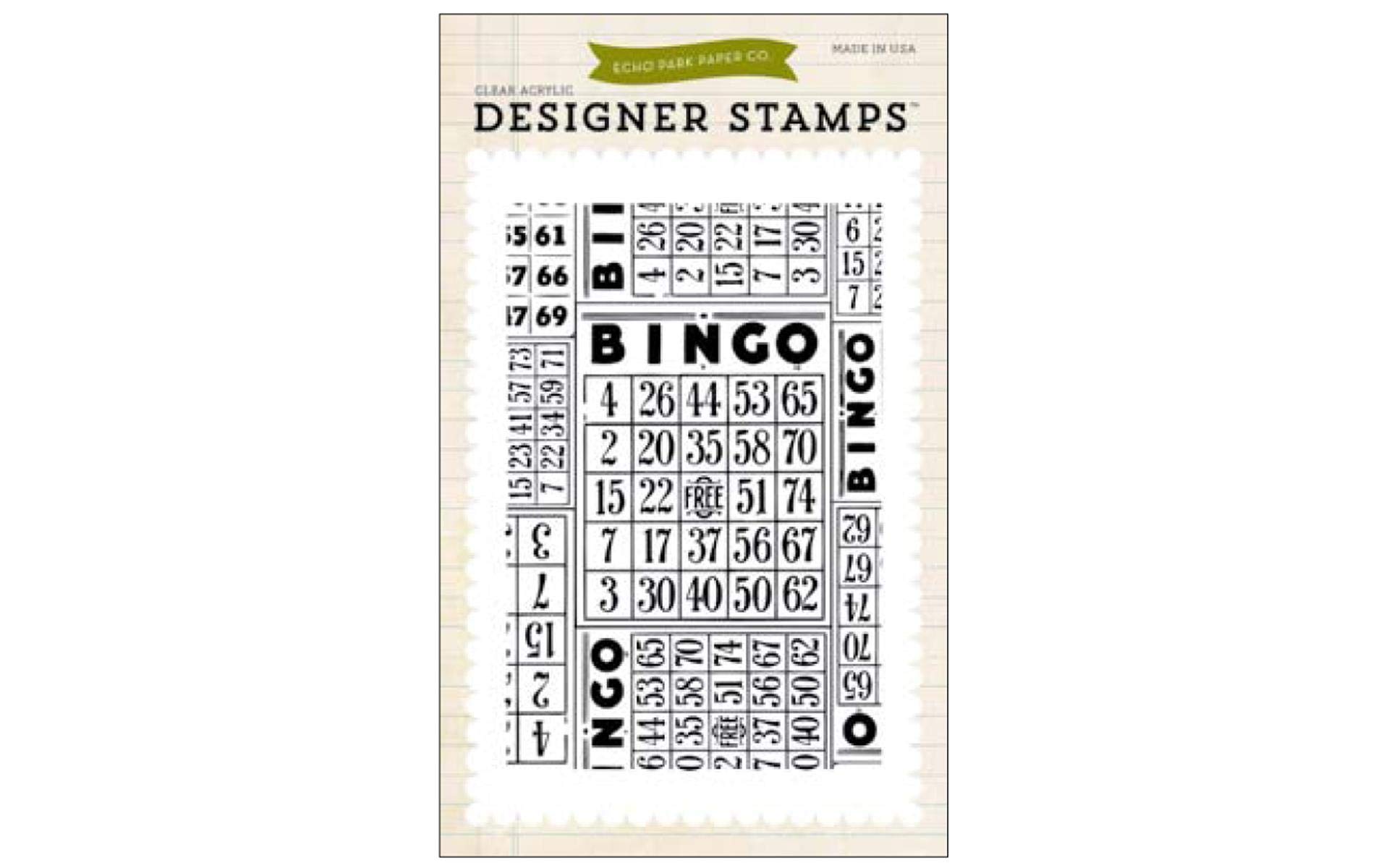 Echo Park Paper Company Bingo Cards Stamp Set - Premium Quality DIY Scrapbooking & Card Making Supplies for Parties, Games, and Craft Projects
