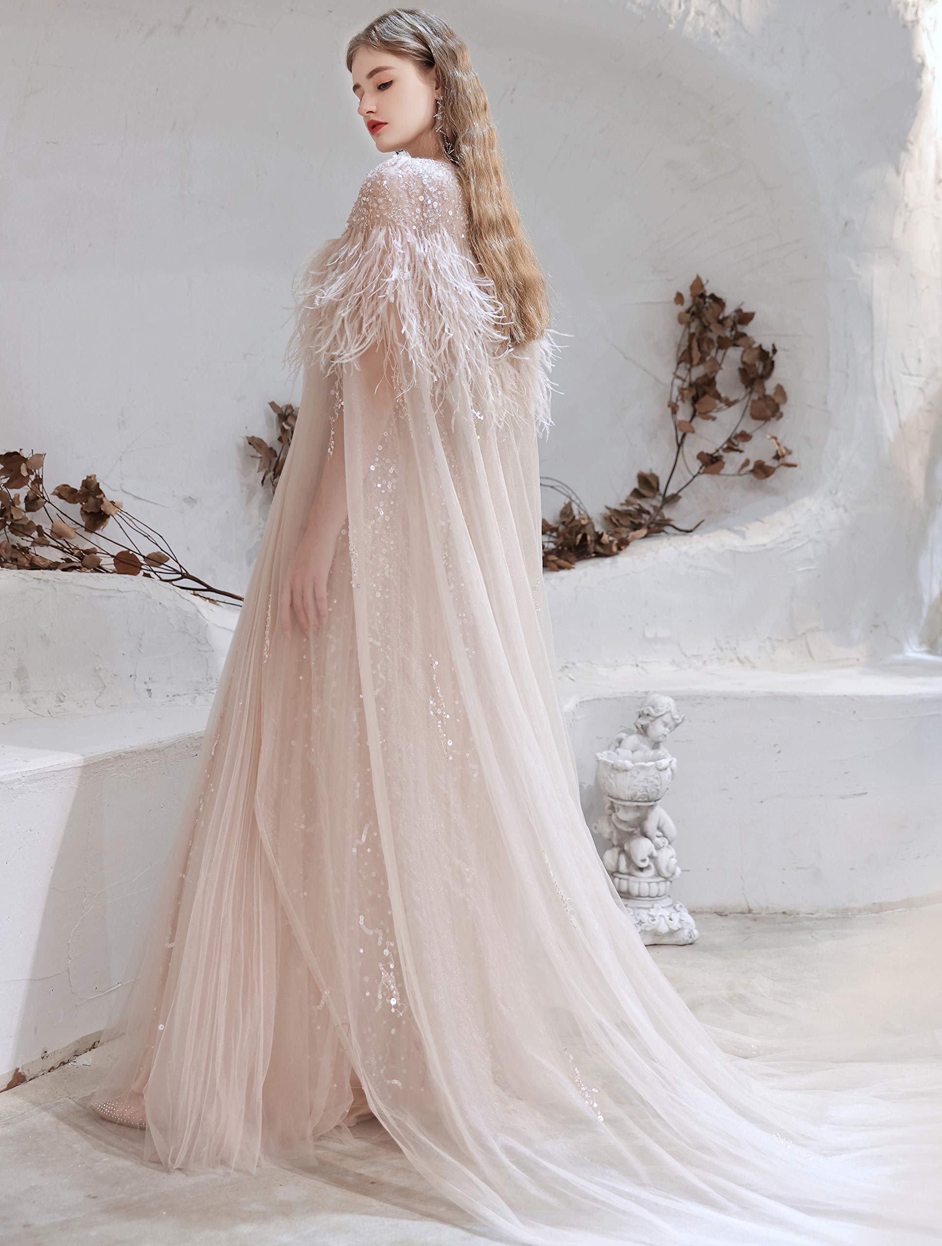 Elegant Women's V-Neck Beaded Sequins Tulle Evening Gown with Detachable Shawl - Perfect for Prom, Wedding Guest, Cocktail Party & Formal Occasions