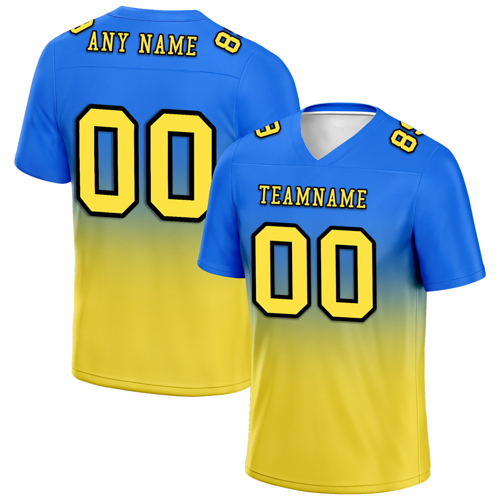 Custom Blue Yellow Fade Personalized Football Jersey FBJ02 - Authentic Sports Apparel for Games, Training & Fan Support