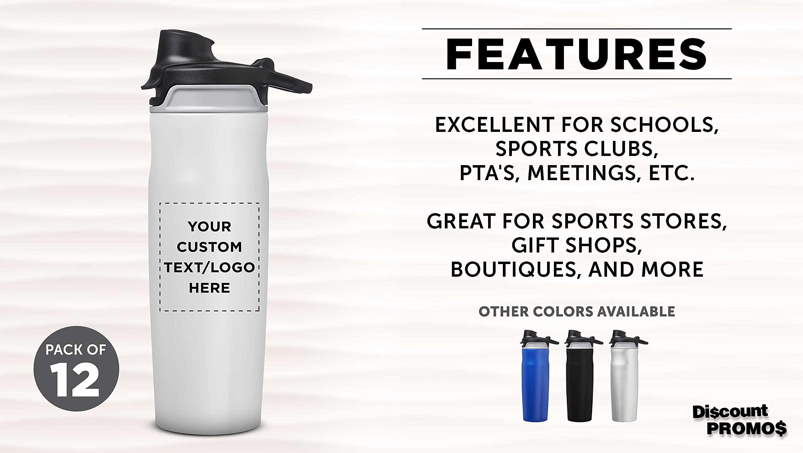 Custom 20oz Juno Water Bottles with Flip Lid - 12 Pack Bulk Personalized Reusable Bottles - Ideal for Gym, Hiking, Cycling & School - White - Perfect for Sports, Outdoor Activities & Office Hydration