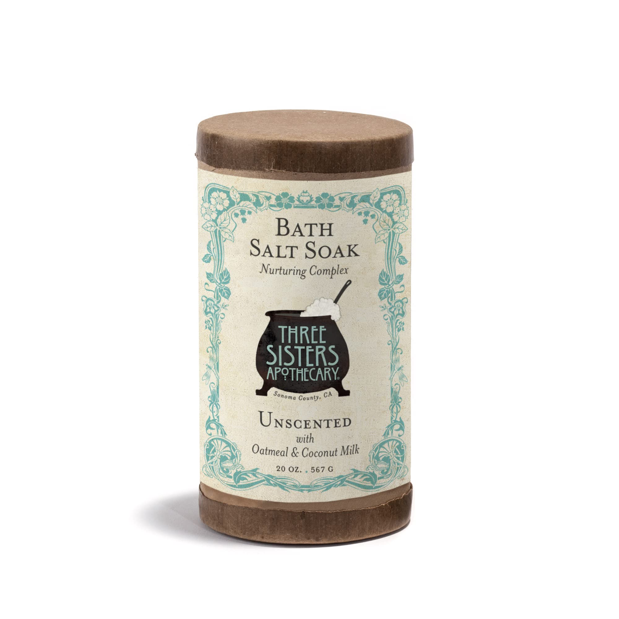 Three Sisters Apothecary 20 oz. Unscented Bath Salt Soak with Oatmeal & Coconut Milk - Relaxing Spa Treatment for Stress Relief & Skin Hydration