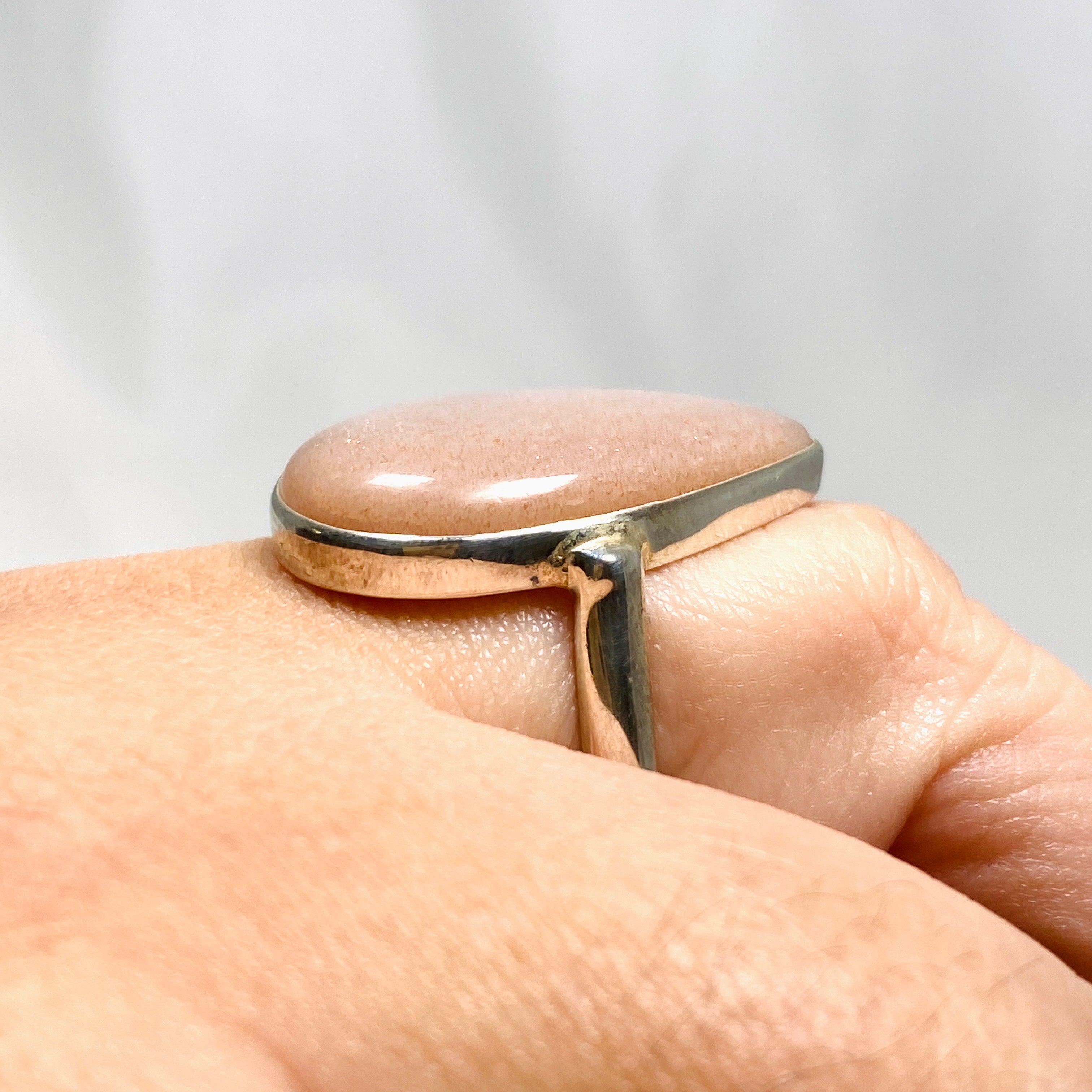 Natural Peach Moonstone Teardrop Ring - Size 11 Silver Jewelry KRGJ2200 | Elegant Boho Gift for Women, Perfect for Weddings & Date Nights