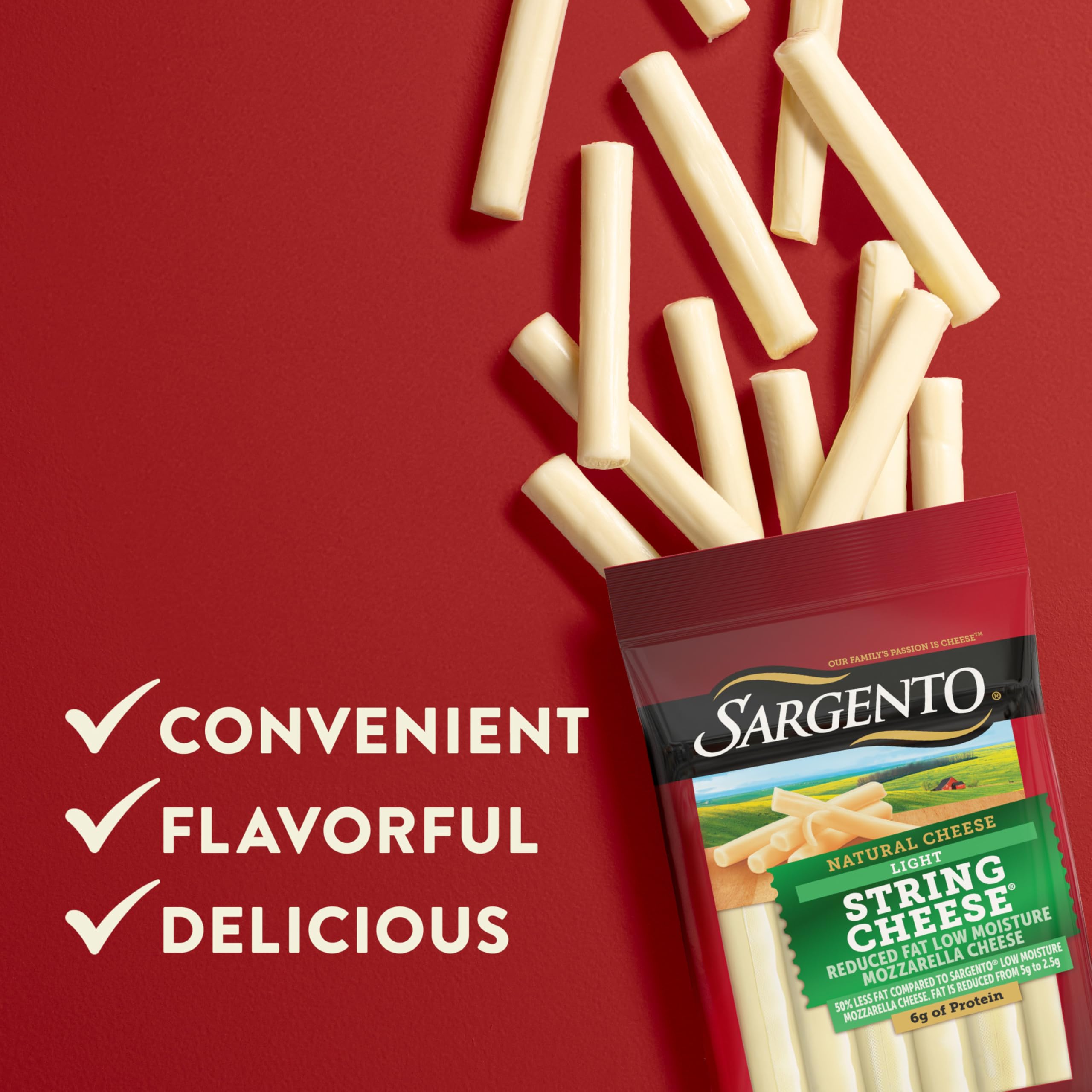 Sargento Light String Cheese Snacks - Reduced Fat Low Moisture Part-Skim Mozzarella Natural Cheese (12 Count) | Healthy On-The-Go Snack for Kids, Lunch Boxes & Keto Diet