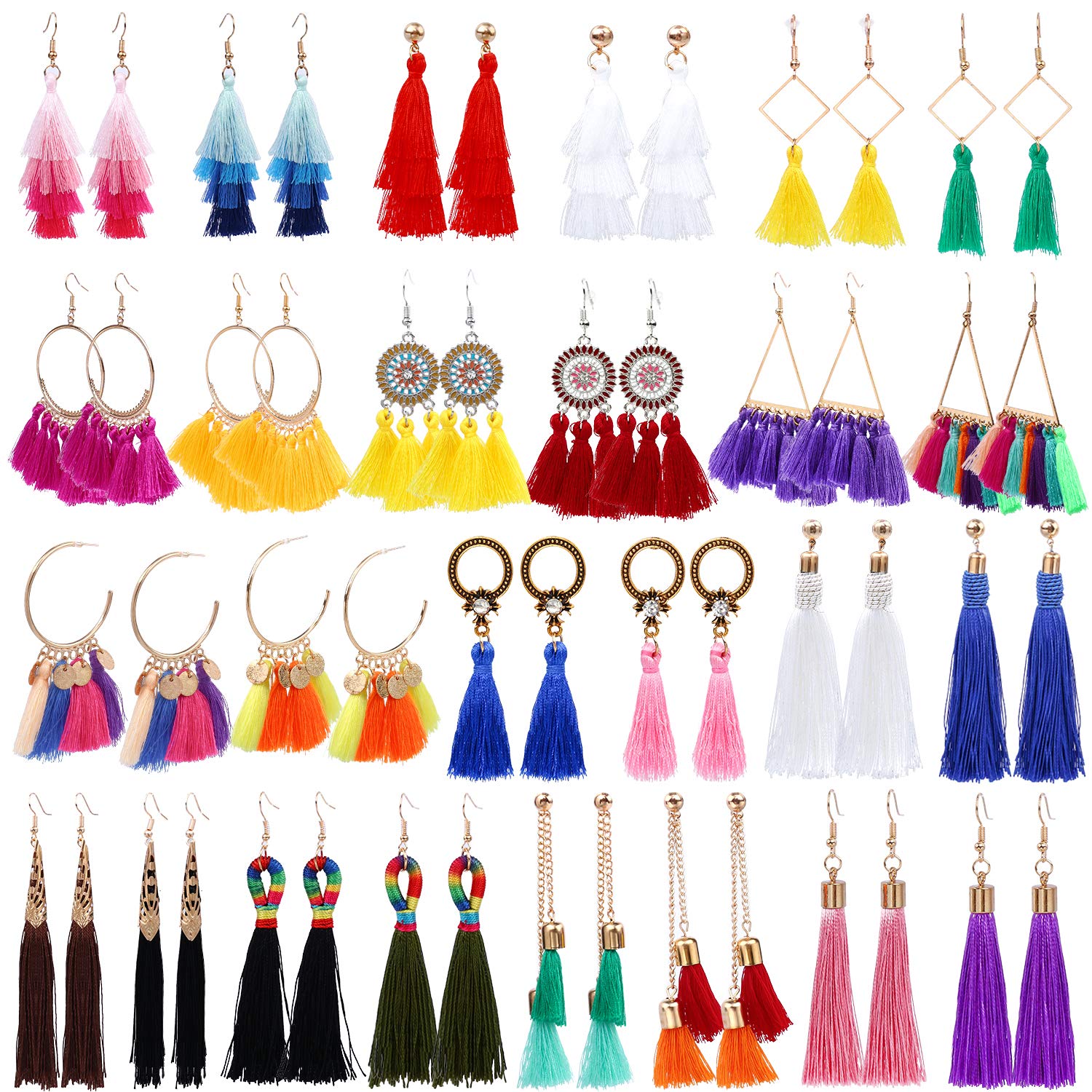 26/60/75 Pairs Fashion Earrings Set - Leopard Hoop Studs & Tassel Dangling Earrings for Women & Girls | Valentine's Day, Birthday, Party Jewelry Gift | Perfect for Daily Wear, Date Night & Special Occasions