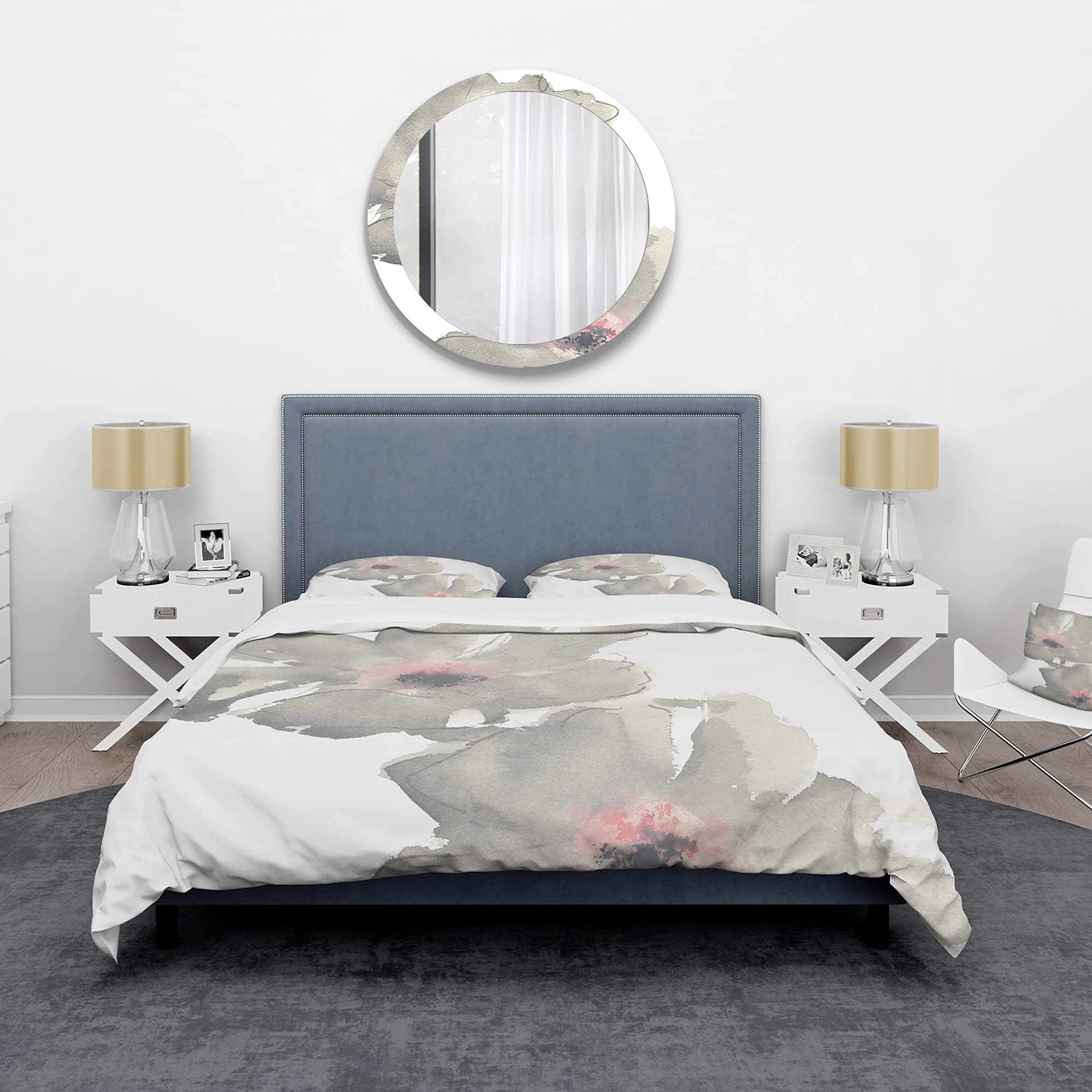 DesignQ Shabby Gray Blush Cosmo II Shabby Chic Duvet Cover Set - King Size Grey Floral Bedding (3-Piece) | All-Season Luxury Bedding for Master Bedroom & Guest Room Decor