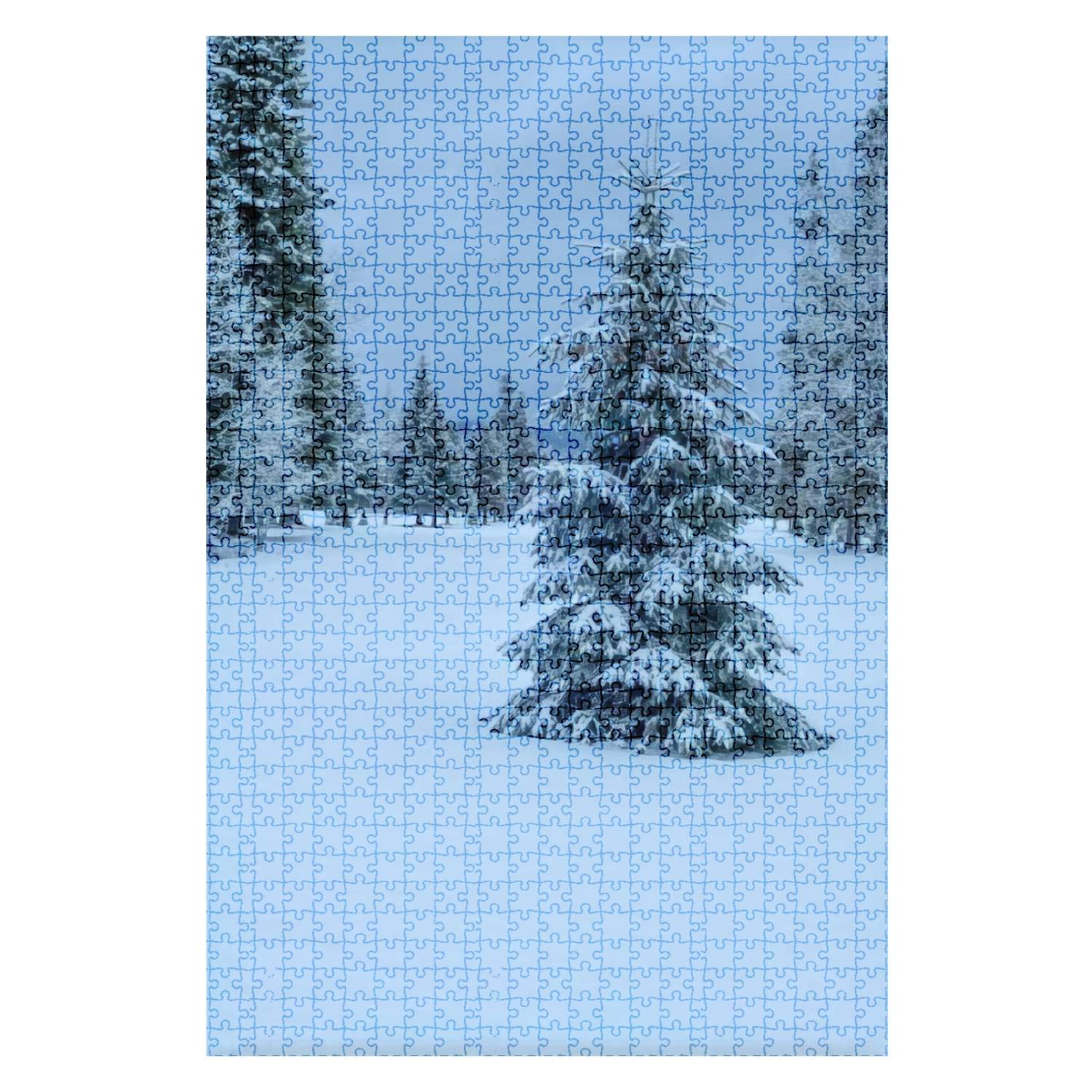 1000-Piece Wooden Jigsaw Puzzle - Winter Lone Pine Tree with Snow & Christmas Lights | Fun & Challenging Adult & Kids Puzzle | DIY Educational Game Toy Gift | Home Decor for Holidays & Family Game Nights