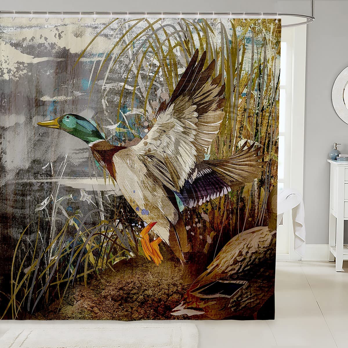 Premium Mallard Duck Hunting Shower Curtain Set - 72x72 Inch Waterproof Bathroom Decor for Kids, Boys, Girls, Men & Women - Perfect for Lodge, Cabin, Farmhouse & Hunting Theme Bathrooms