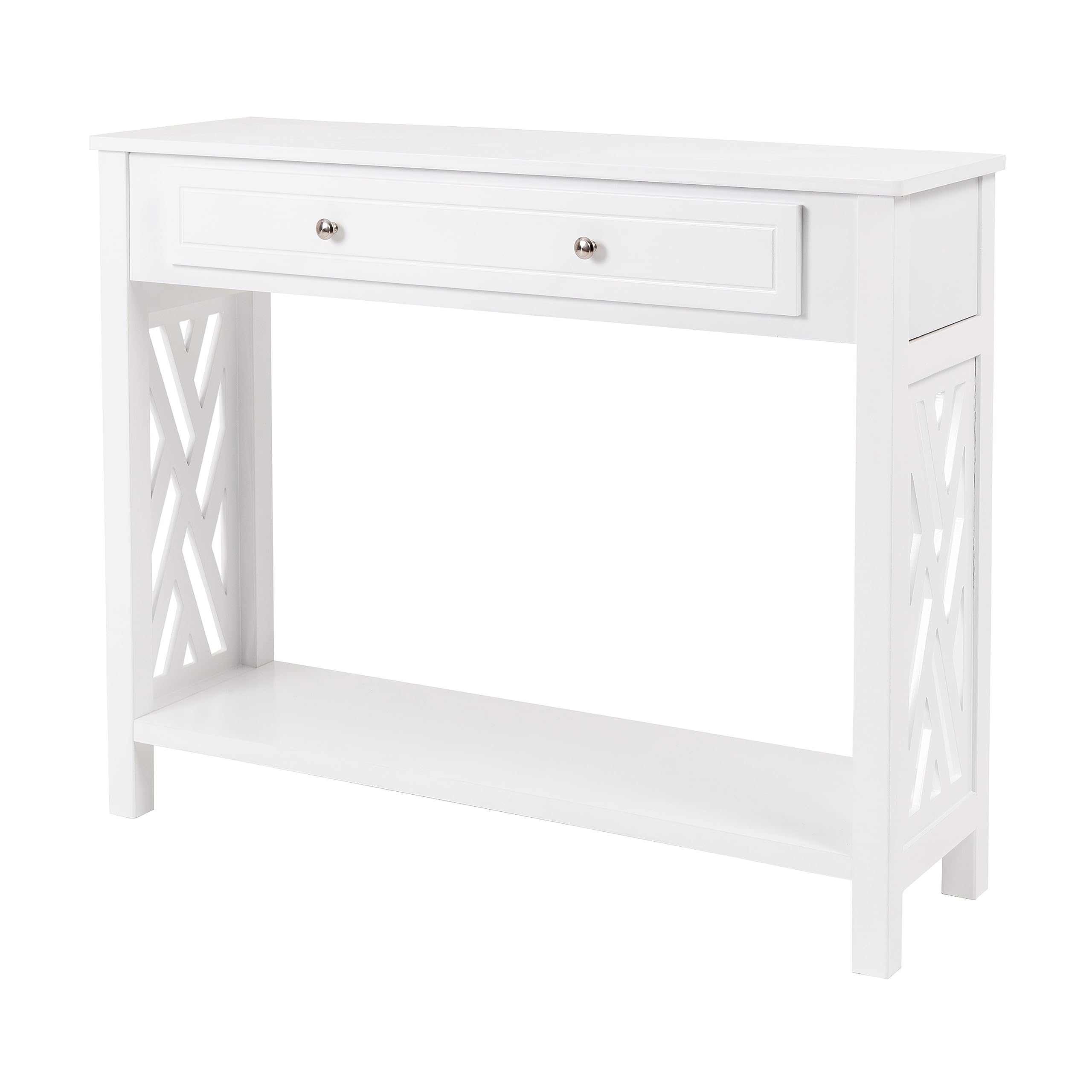 DiMorture Farmhouse Entryway Table - 2-Tier Wooden Console Table with Drawers & Storage Shelf | Narrow Sofa Table for Hallway, Living Room, Kitchen | Rustic White Sideboard for Home Decor & Organization