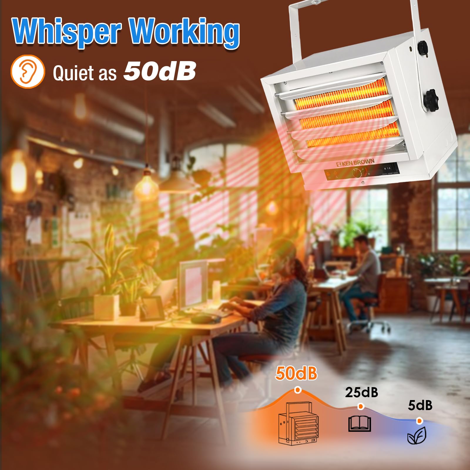 KEN BROWN 3000W/4000W/5000W Electric Garage Heater - 240V Hardwired Ceiling Mount Shop Heater with Fan Forced Heating, 3 Heat Levels & Thermostat - Perfect for Garage, Workshop, Warehouse, Greenhouse, Basement & Large Spaces