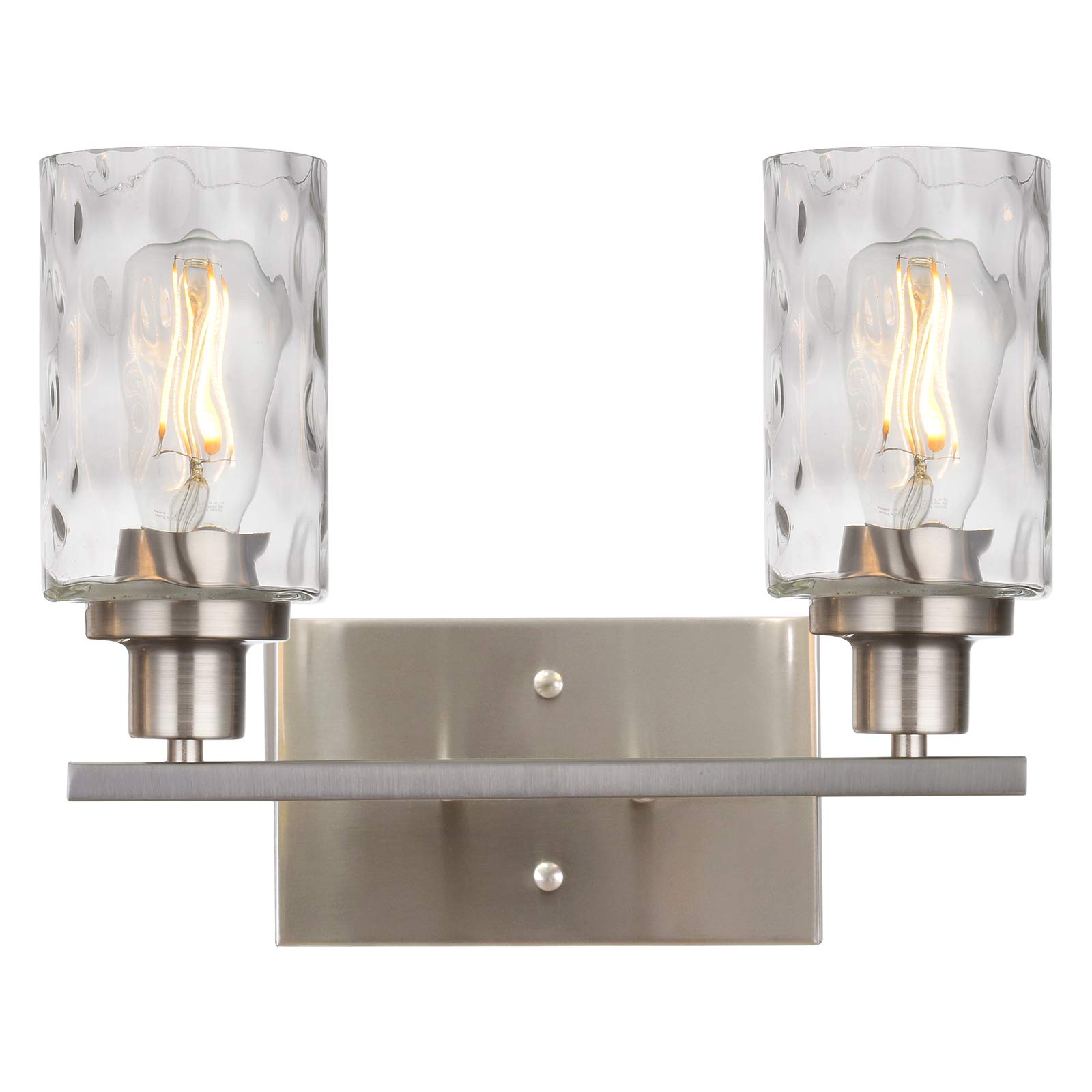 Banato Lighting 2-Light Modern Bathroom Vanity Light Fixtures with Hammered Glass Shade - Brushed Nickel Wall Sconces for Living Room, Porch, Hallway & Bedroom - Perfect for Home Decor and Ambient Lighting