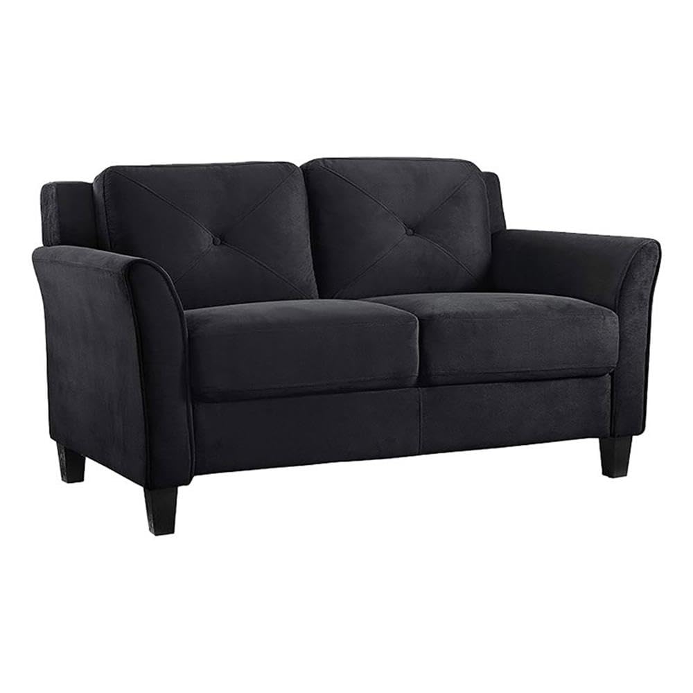 BOWERY HILL Microfiber Loveseat Couch in Black - Soft & Durable Small Sofa for Living Room, Apartment, Office - Perfect for Lounging, Reading & Entertaining Guests