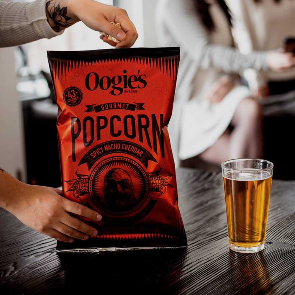 Oogie's Gourmet Popcorn - 4 Pack Spicy Nacho Cheddar Flavor | Gluten Free, Non-GMO Popcorn Snacks | 4.25oz Big Bags | Perfect for Movie Nights, Parties & Office Snacking