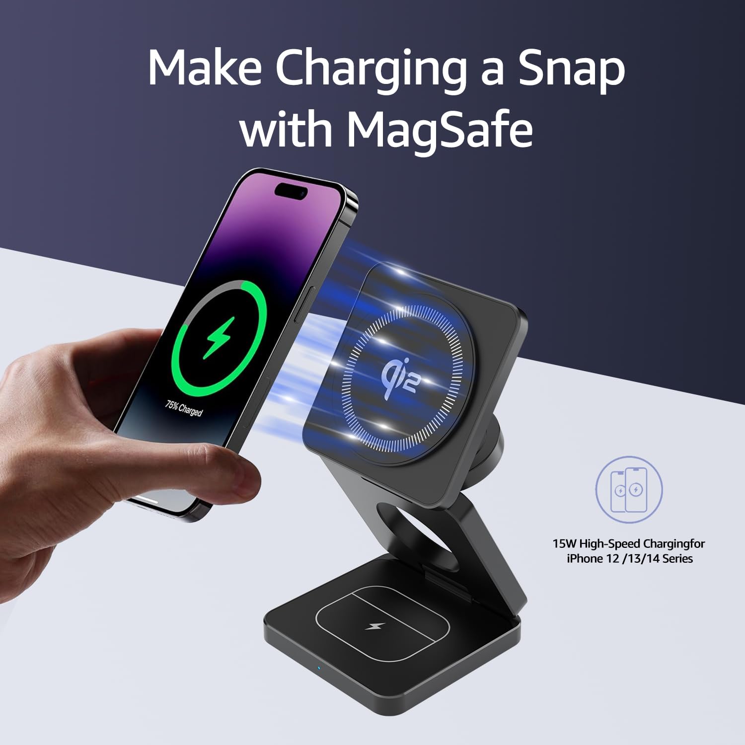 25W 3in1 Magsafe Charging Station for iPhone - Fast Wireless Charger for iPhone, iWatch & AirPods - Home & Office Use