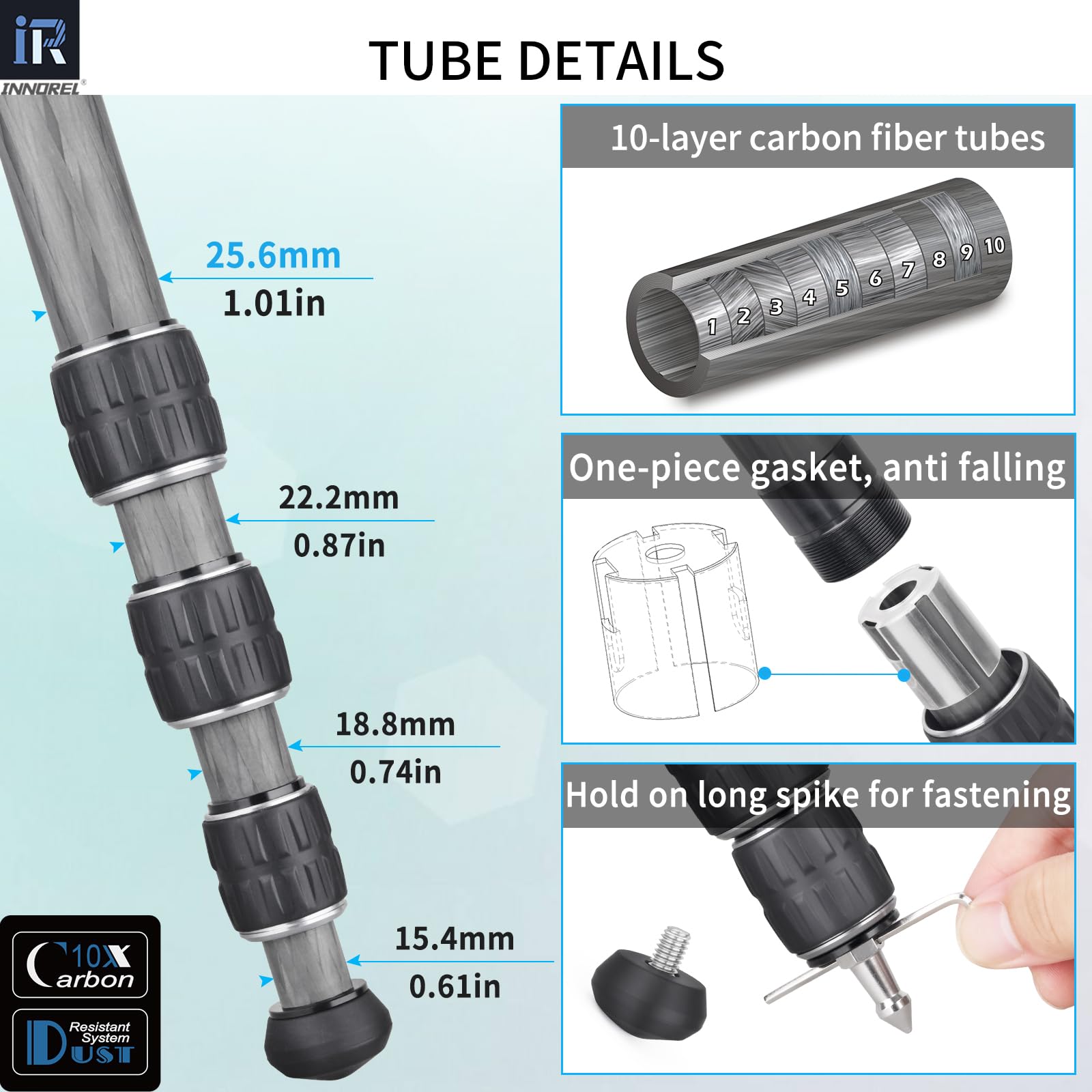 INNOREL KT254C Carbon Fiber Tripod Monopod - Professional Portable Travel Tripod for DSLR Cameras, 33lb Load Capacity, D36 Low Gravity Ballhead - Perfect for Photography, Vlogging & Outdoor Adventures