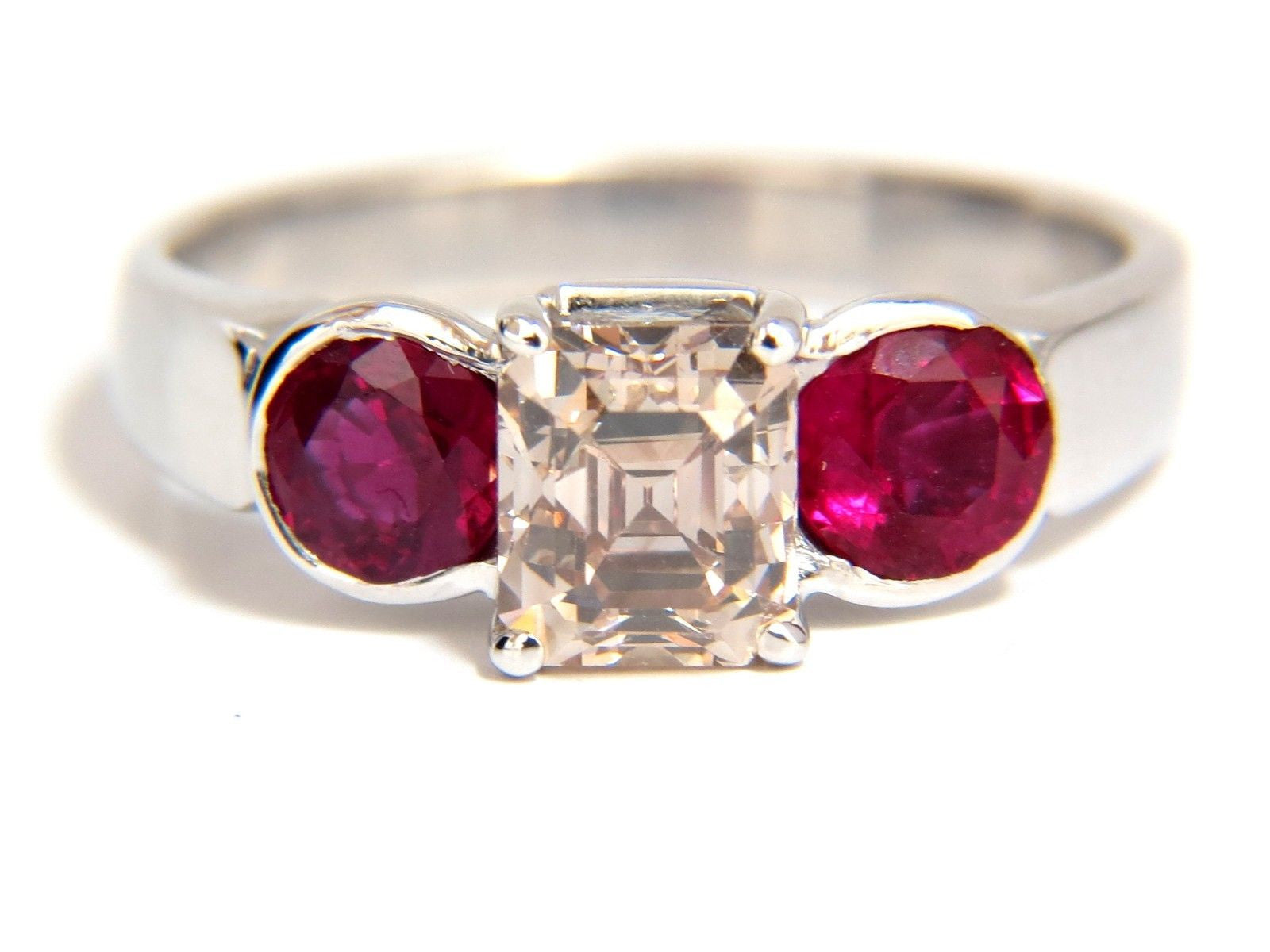 2.46CT Natural Fancy Color Light Brown Diamond & Ruby Ring in 18K Gold - Three Stone Engagement Ring for Women, Perfect for Weddings, Anniversaries & Special Occasions