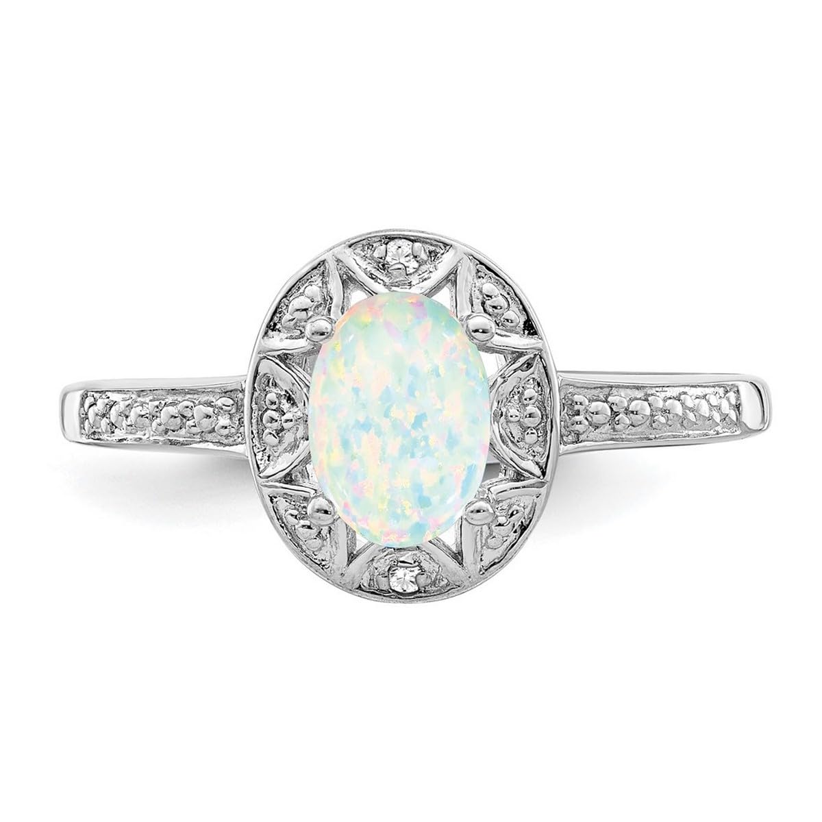 925 Sterling Silver Diamond & Simulated Opal Ring for Women - 2mm Wide Polished Wedding Band, Anniversary Gift, Everyday Elegant Jewelry