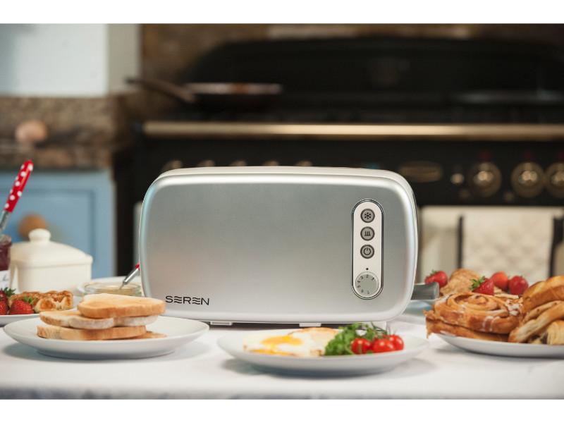 BergHOFF Seren 2-Piece Side Loading Toaster with Silver/Chrome Panel - Perfect for Breakfast, Brunch & Small Kitchens - Compact & Stylish Toaster for Bagels, Bread & Pastries