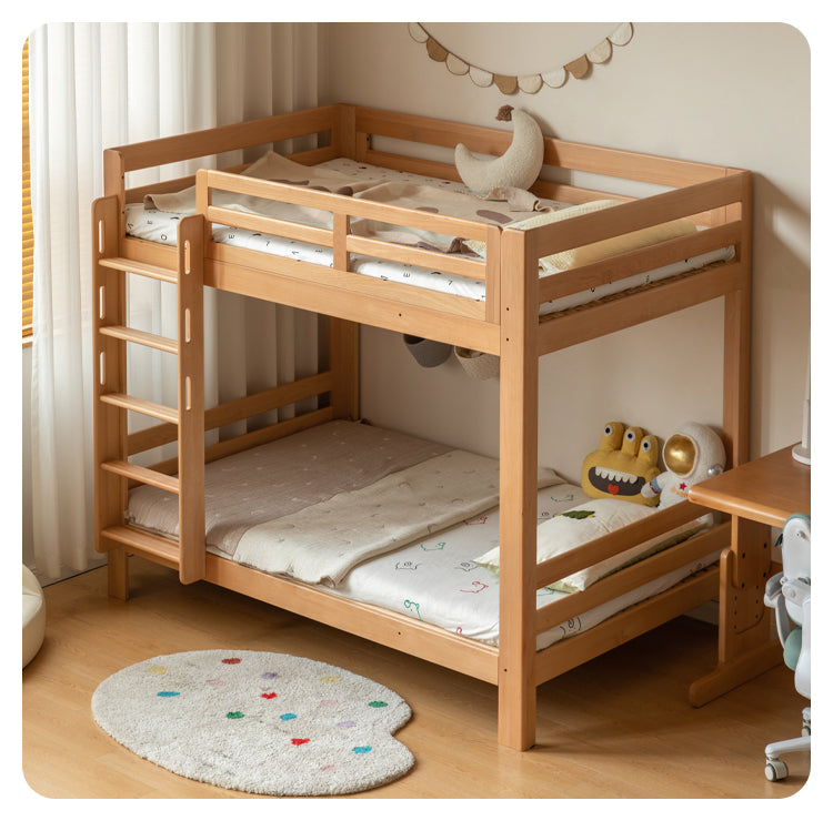 Solid Wood Bunk Bed - Beech & Birch Twin/Full Size - Space-Saving Kids & Guest Room Furniture for Small Bedrooms & Vacation Homes