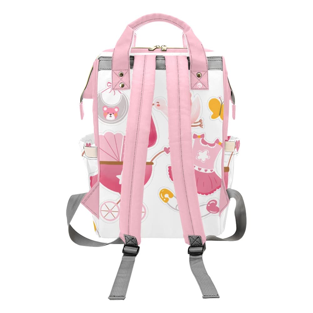 Custom Personalized Pink Diaper Bag for Girls - Waterproof Nursing Tote & Mummy Backpack for Moms - 15x10.83x6.69 Inches - Perfect for Travel, Outdoor & Baby Essentials Organization
