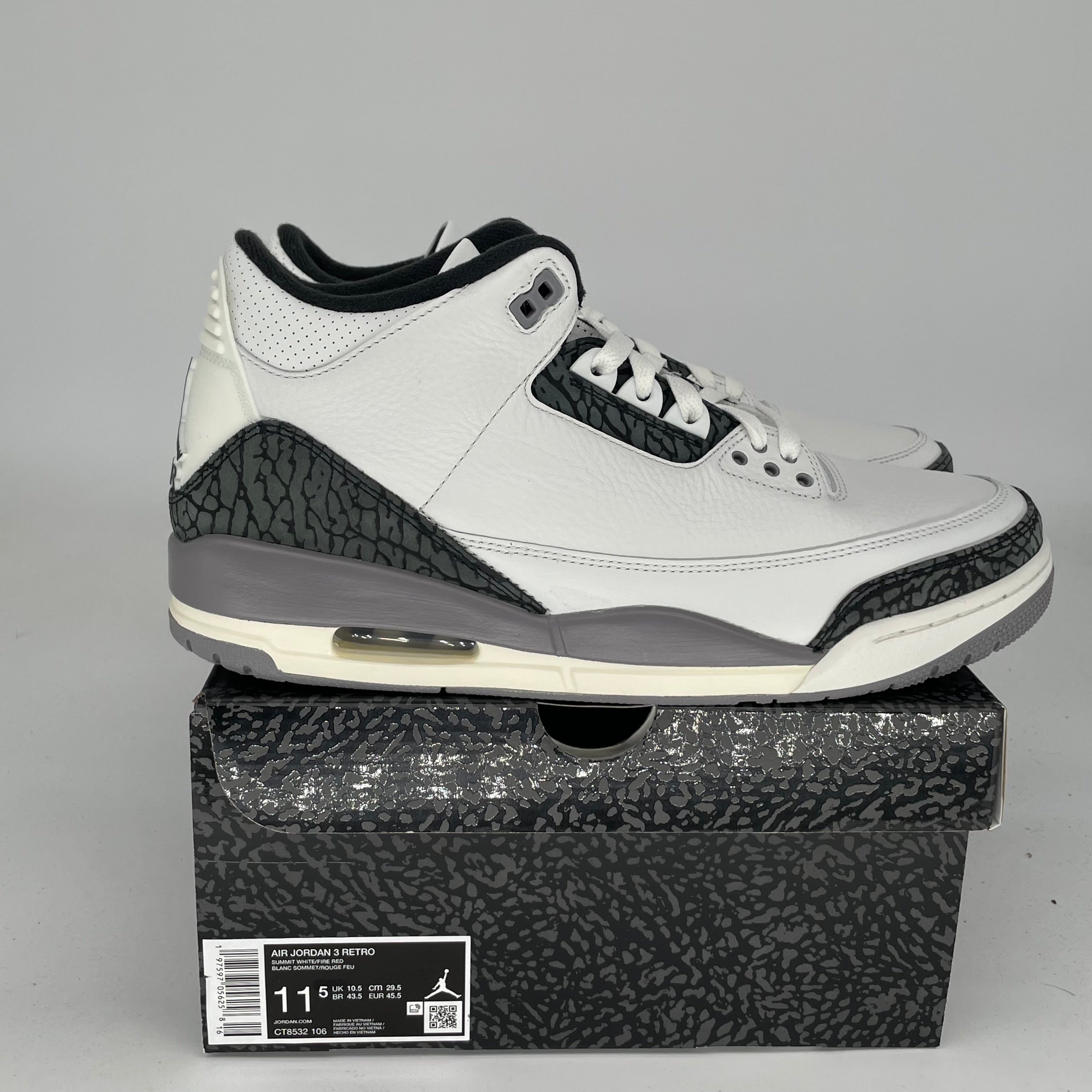 Original Air Jordan 3 Retro 'Cement Grey' Men's Basketball Shoes - Size 11.5 (CT8532-106) - Perfect for Streetwear, Sneaker Collecting & Casual Wear