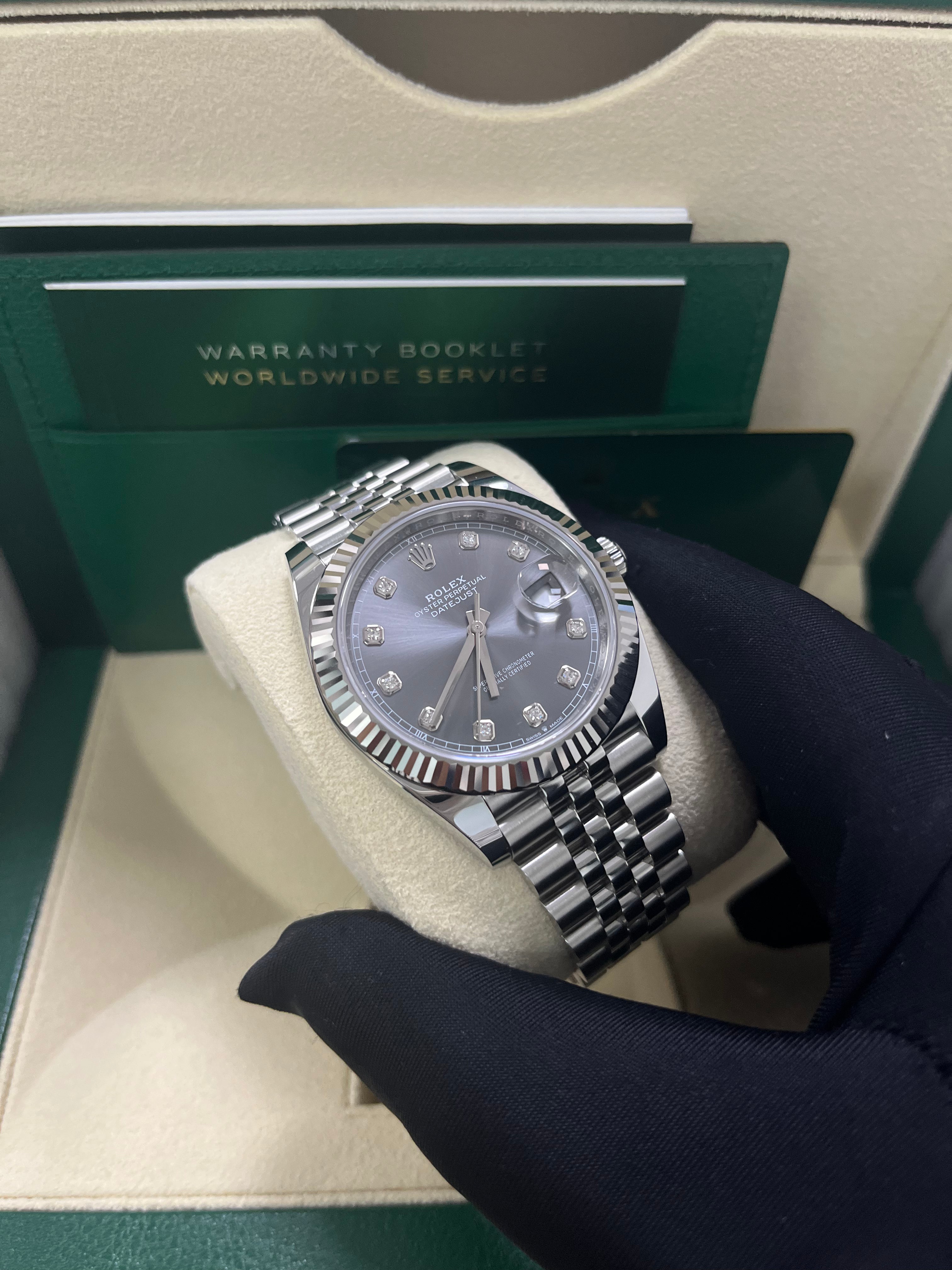 Rolex Datejust 41 18K White Gold & Steel Watch - Dark Rhodium Diamond Dial, Jubilee Bracelet (Ref #126334) | Luxury Men's Dress Watch for Business & Formal Occasions