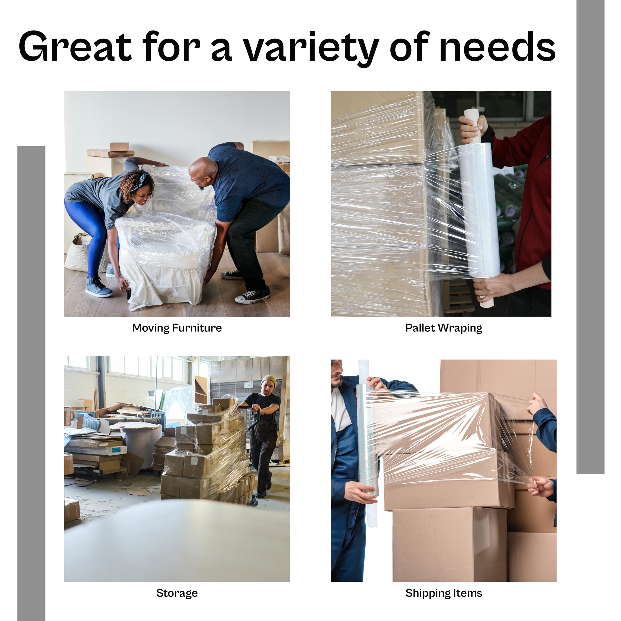 MMBM Heavy Duty Stretch Wrap Film - 20 Inch x 1000 Feet, 45 Gauge, 8 Pack, Clear Plastic Pallet Wrap with Extended Core - Industrial Strength Cast Stretch Film for Moving, Packing, Shipping & Warehouse Pallet Securing