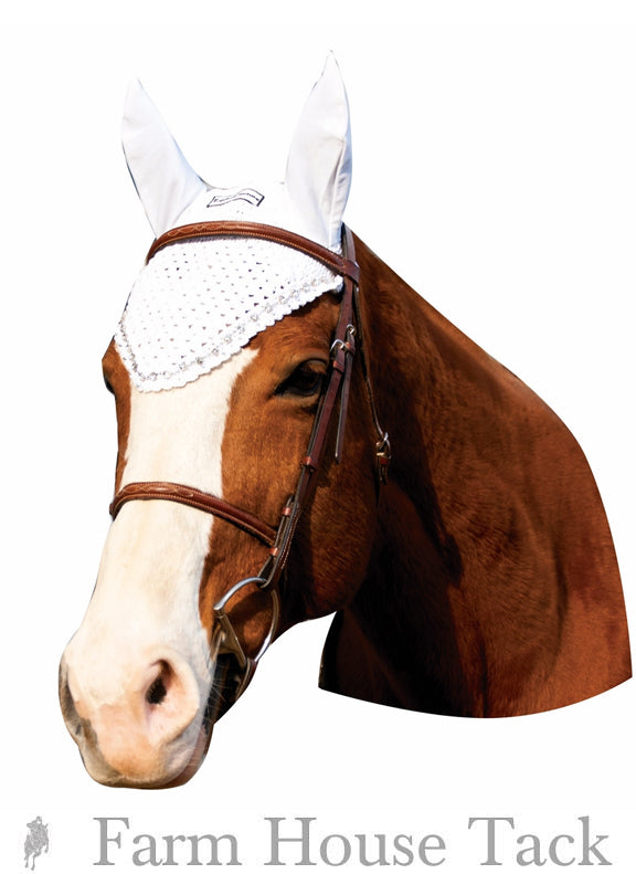 Elegant Crystal Embellished Fly Bonnet for Horses - UV Protection & Breathable Design - Perfect for Show Jumping, Dressage & Trail Riding