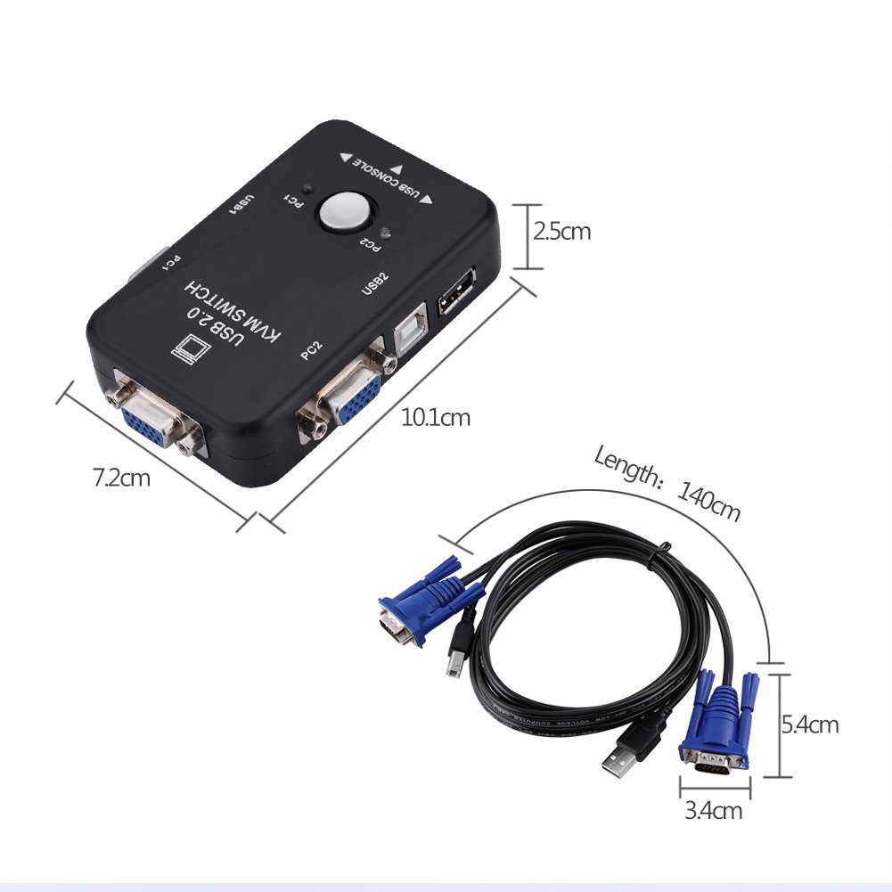 Agatige 2 Port USB VGA KVM Switch Box with Cables - Share Monitor, Keyboard & Mouse Between 2 Computers - Ideal for Home Office, Gaming & IT Workstations