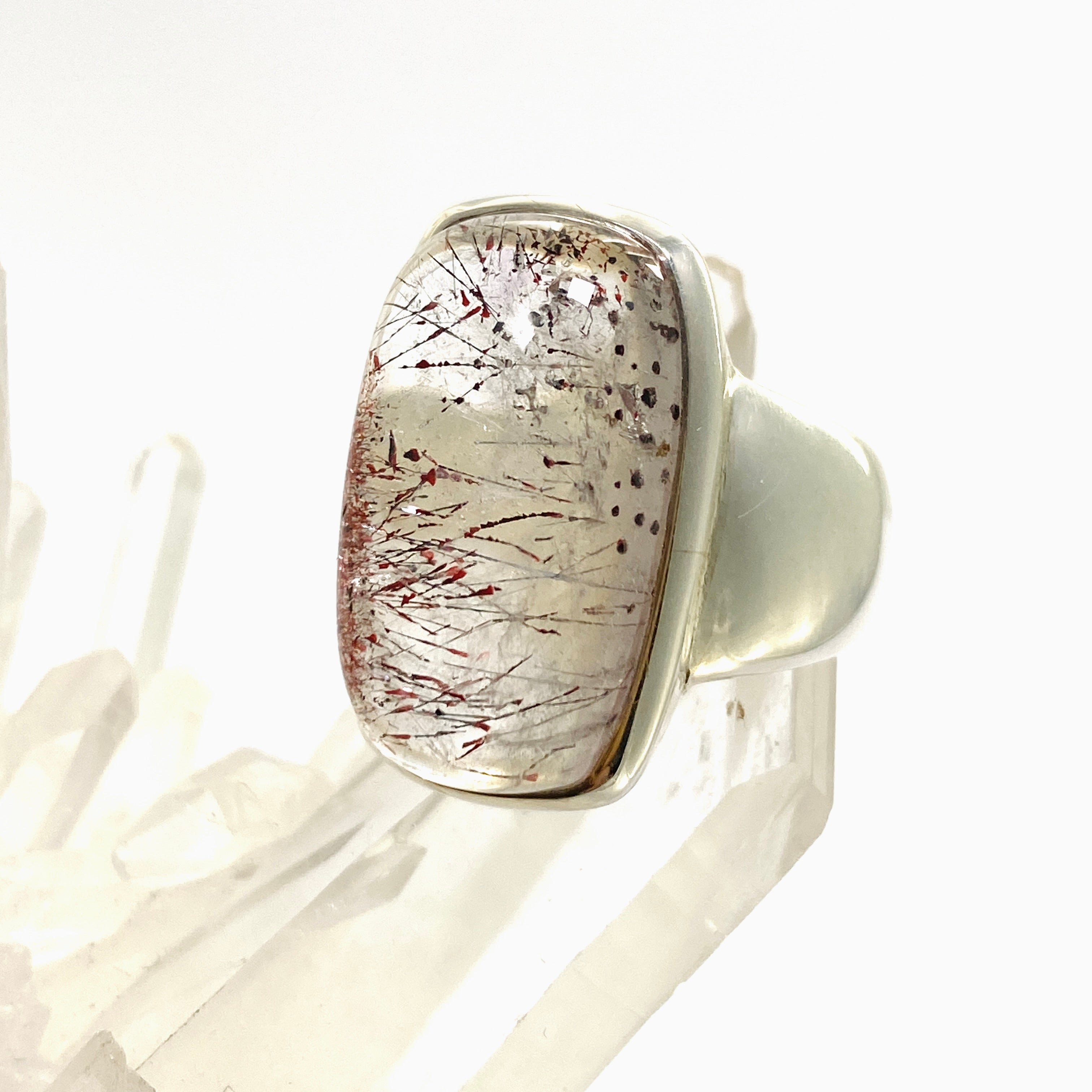 Lepidocrocite in Quartz Rectangular Cabochon Ring - Size 10 - PRGJ914 - Healing Crystal Jewelry for Meditation & Energy Work