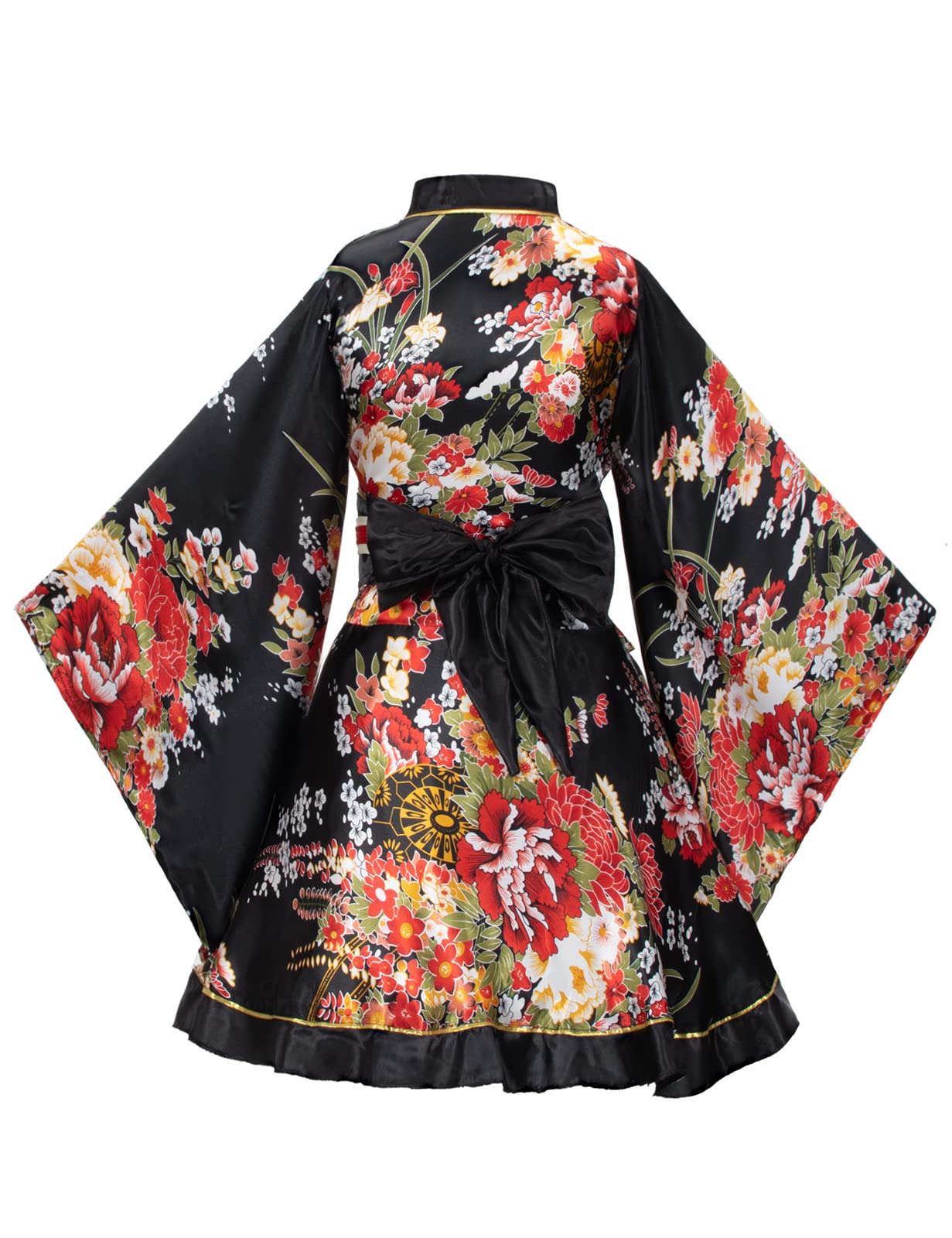 Japanese Anime Women's Dance Kimono Robe Costume with Silk Folding Fan, Tabi Socks & Hair Stick Set - Cosplay, Halloween, Themed Parties & Cultural Events