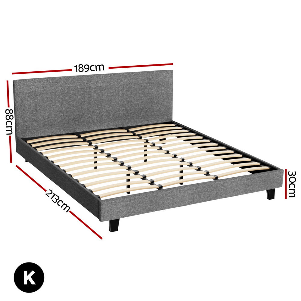 Coogee King Bed Frame Grey - Sturdy Metal Platform Bed with Headboard, Easy Assembly - Perfect for Master Bedroom, Guest Room & Modern Home Decor