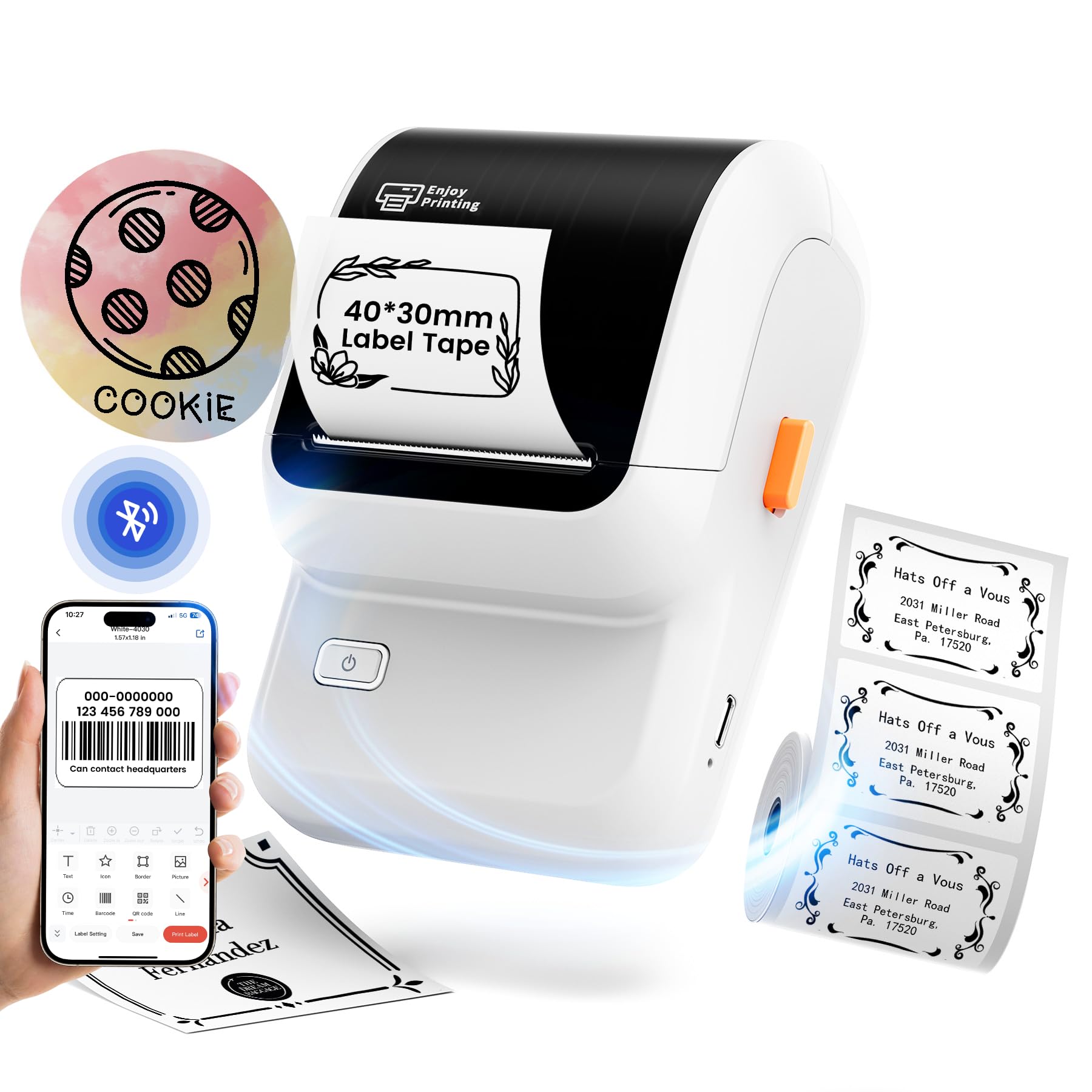 2 Inch Thermal Label Printer - Bluetooth Label Maker Machine for Small Business with 1000+ Icons & Barcode Printing - Perfect for Address Labels, Clothing Tags, Logo Stickers & Inventory Management (White)