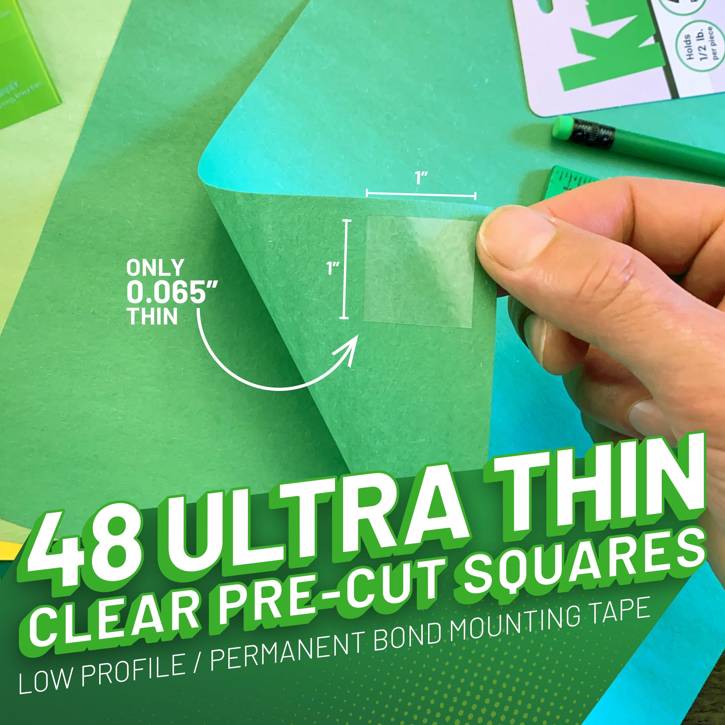 Krazy Double Sided Tape for Crafts & Scrapbooking - 1 Inch Pre-Cut Thin Adhesive Squares (48 Count) - Strong Hold & Easy to Peel - Perfect for DIY Projects, Photo Albums & Home Decor