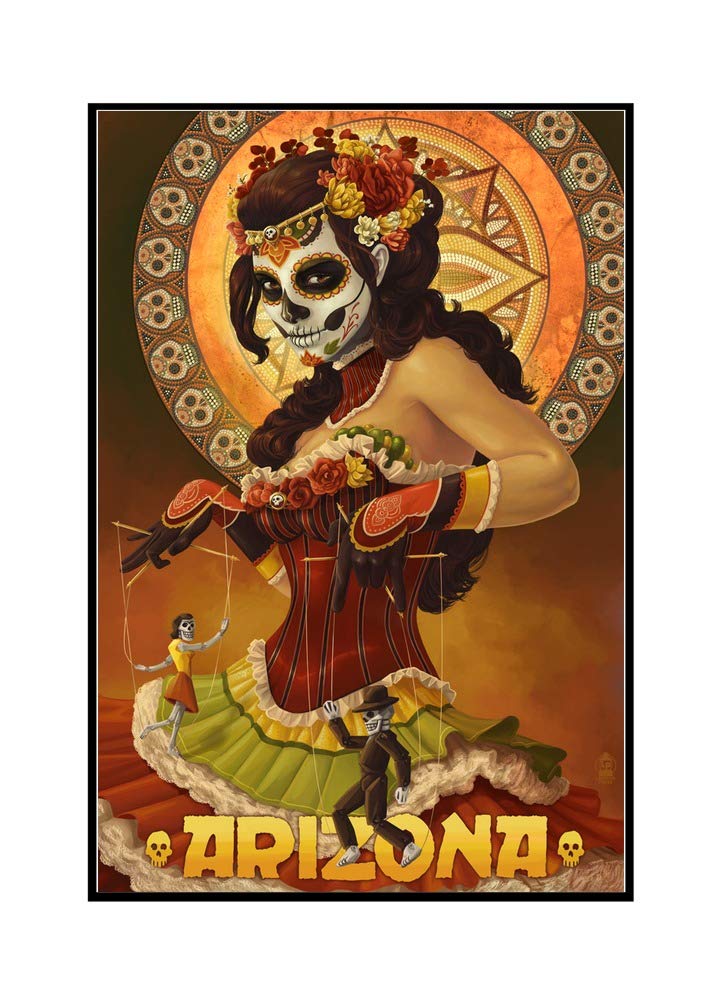 Authentic Arizona Day of the Dead Marionettes Art - 24x36 Framed Gallery Wrapped Canvas Wall Decor - Perfect for Halloween, Dia de los Muertos Celebrations & Southwestern Home Decor